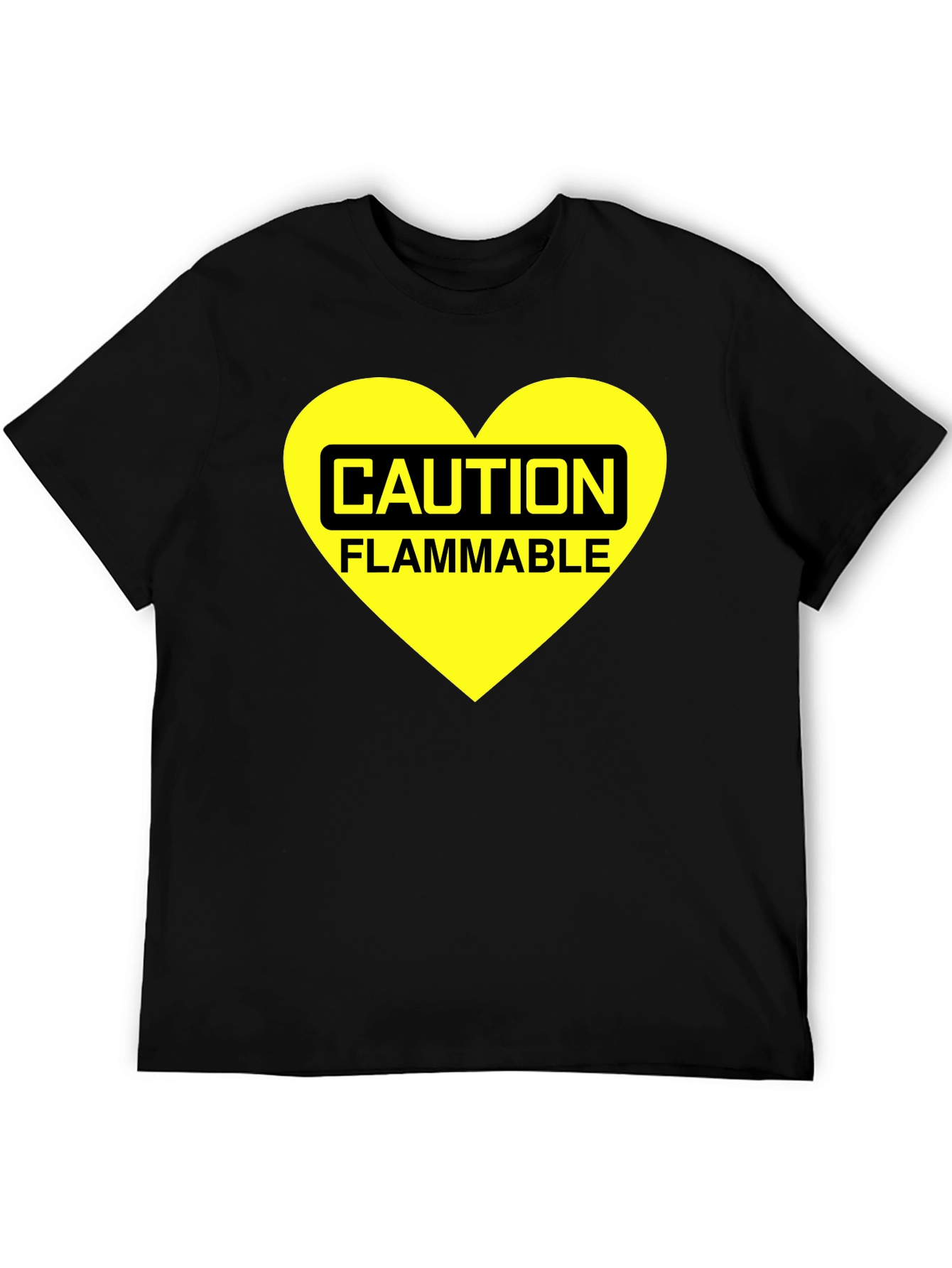 Black Caution Flammable Heart T-Shirt - Black Cotton Blend Tee view 5