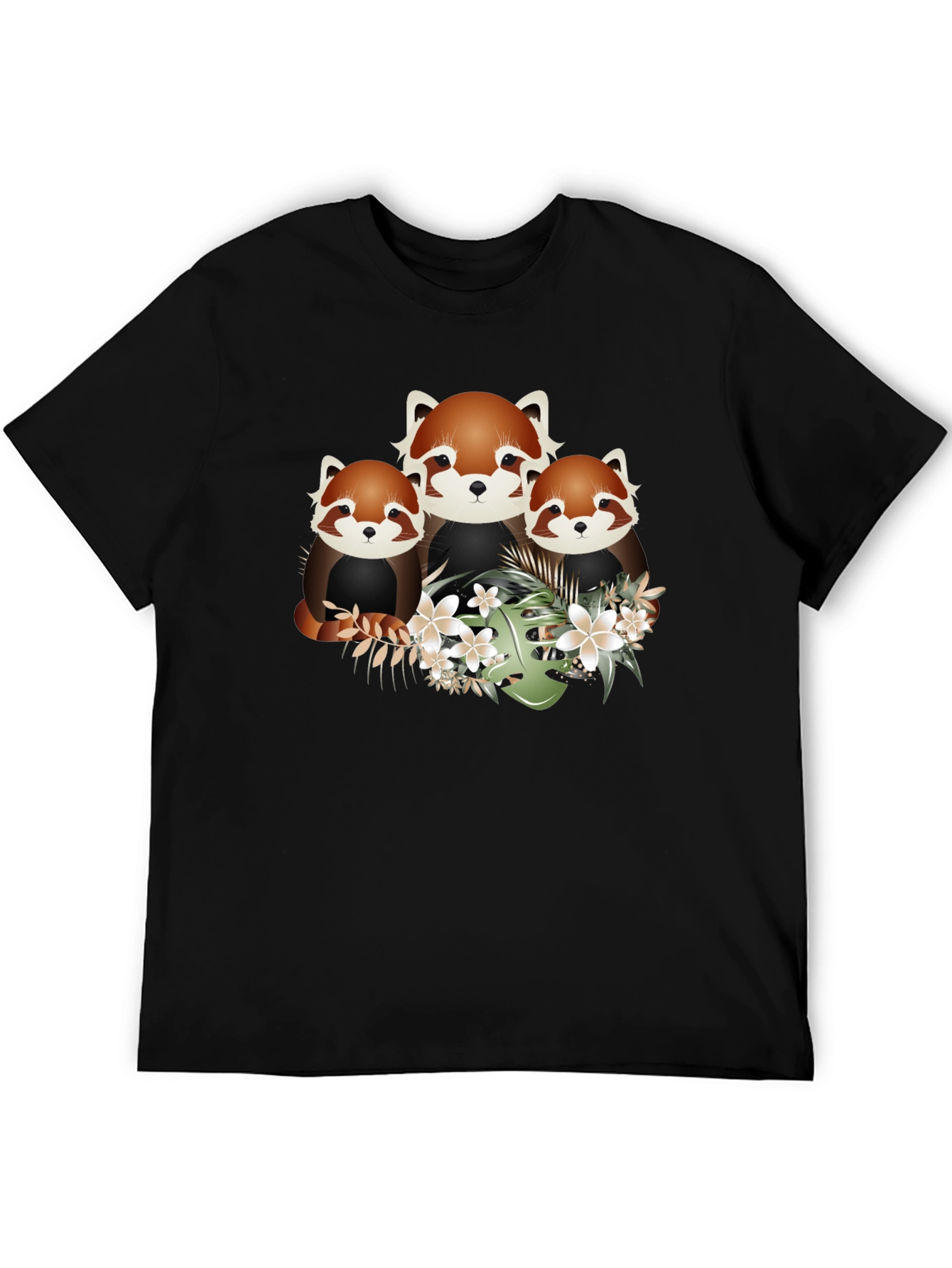 Black Red Panda Floral Graphic Black T-Shirt view 5