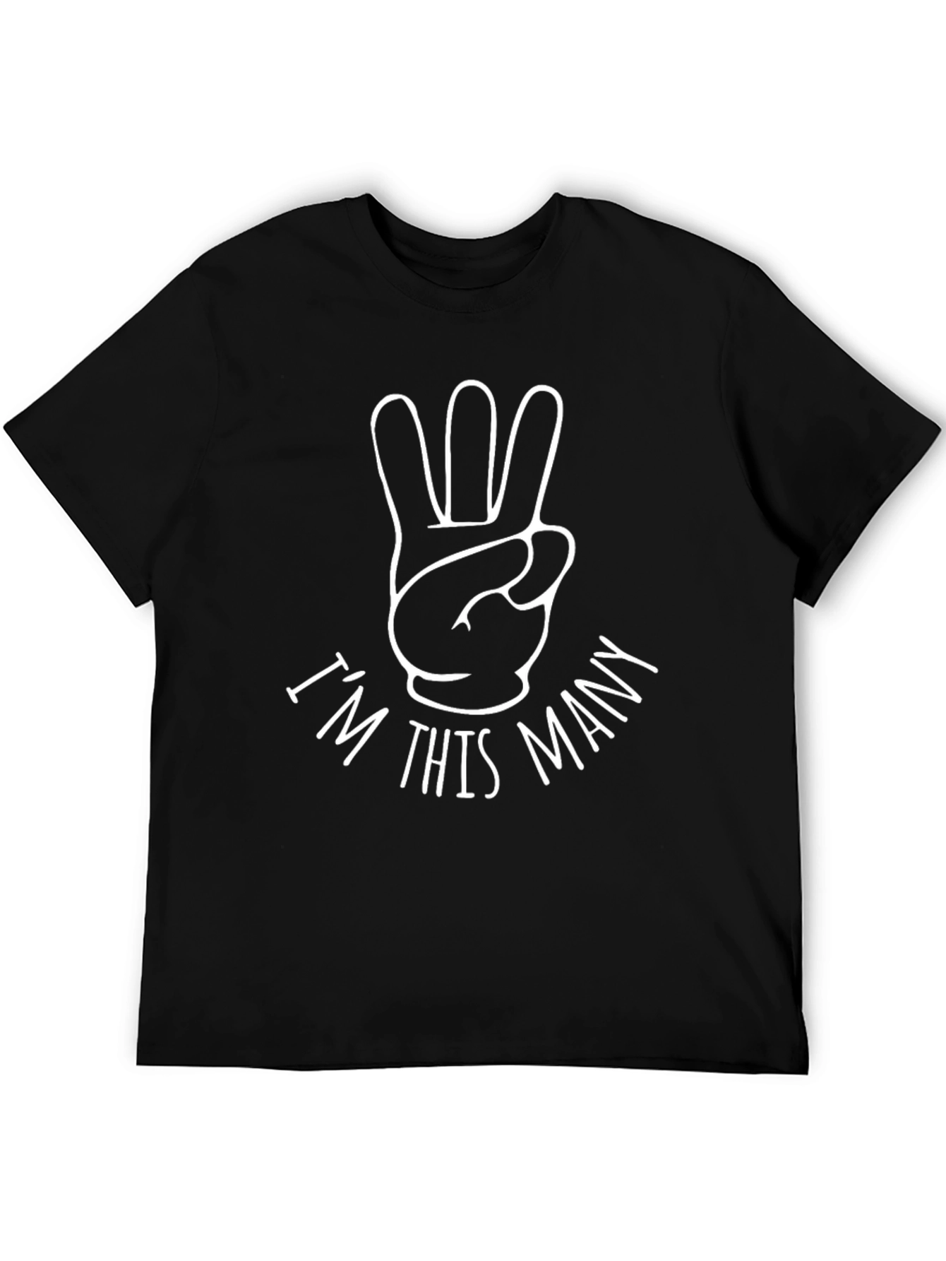 Black I'm This Many Three Fingers Birthday T-Shirt view 5