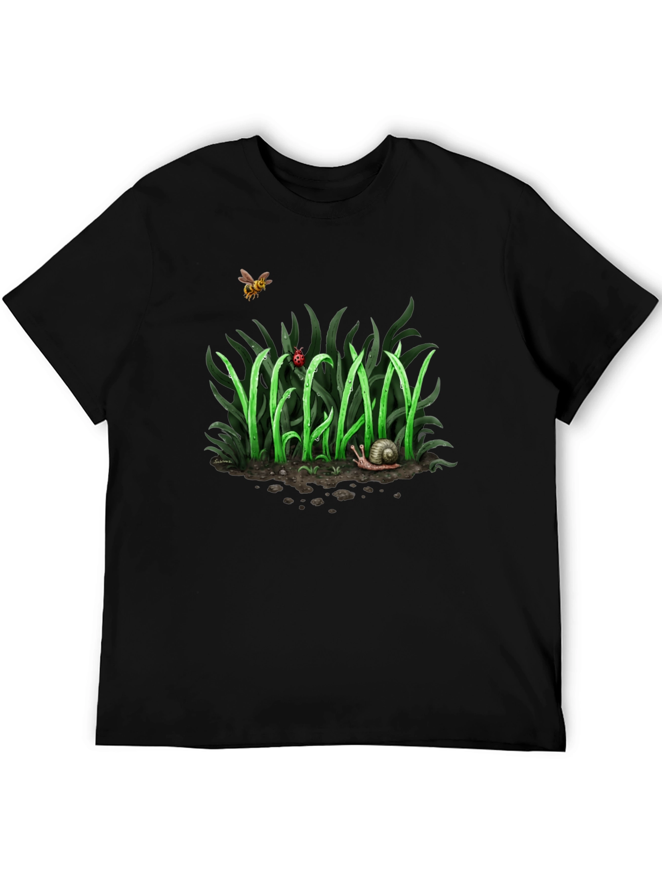 Black Vegan Nature Graphic T-Shirt - Black Crew Neck Tee view 5