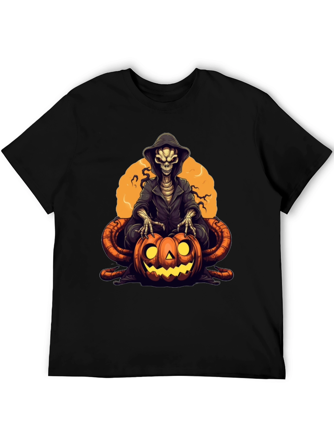 Black Grim Reaper Pumpkin Graphic Tee - Halloween Style view 5