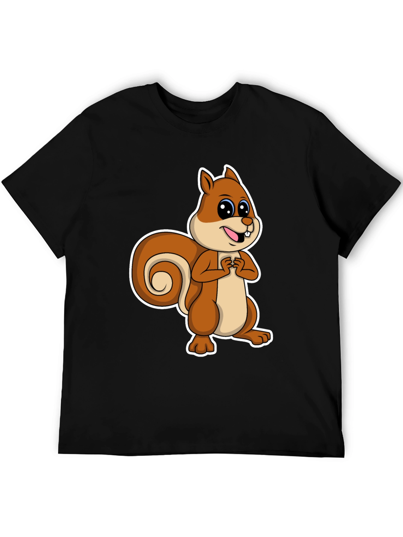 Black Cute Squirrel Graphic T-Shirt - Black Cotton Tee view 5