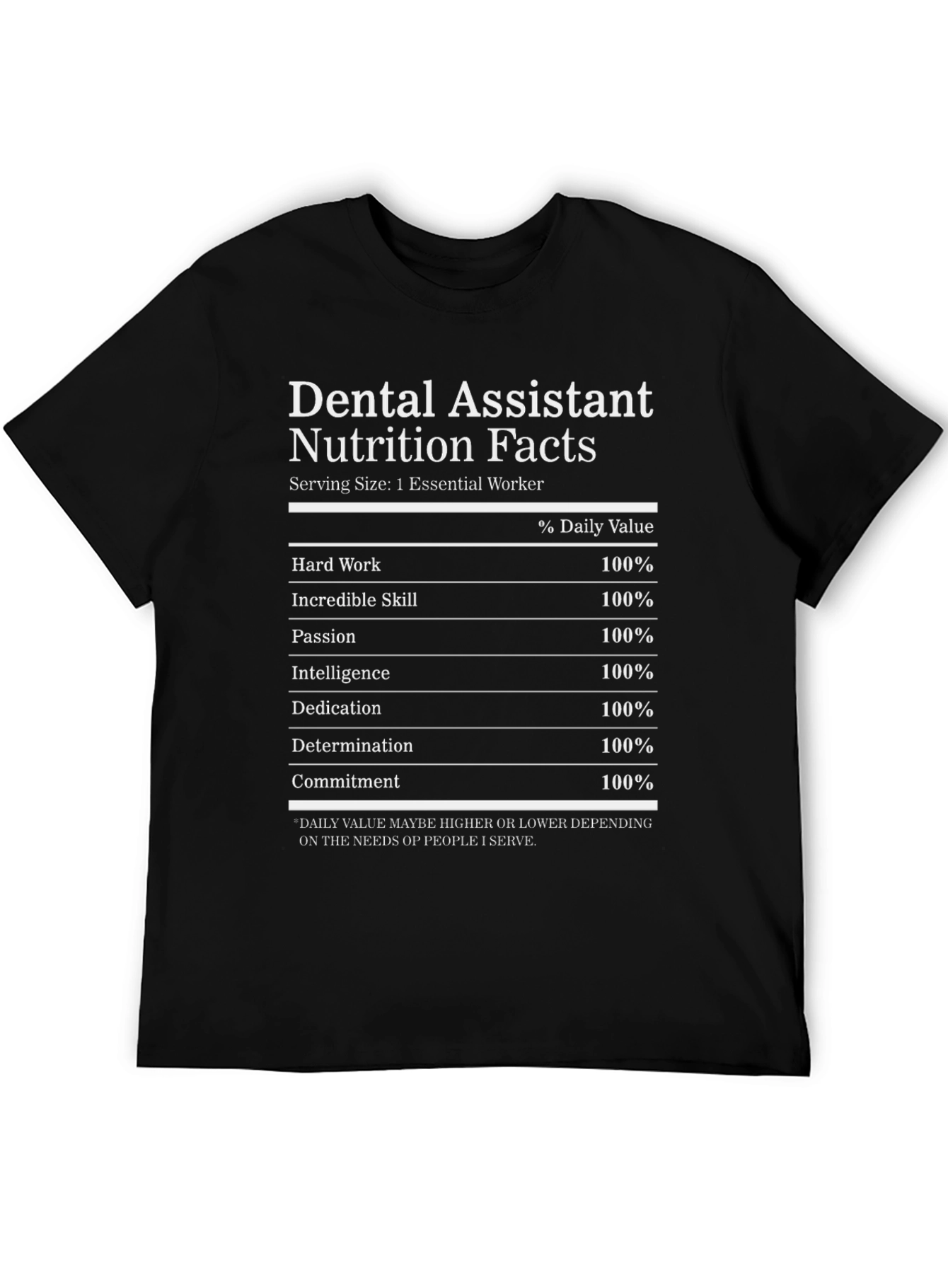 Black Dental Assistant Nutrition Facts T-Shirt view 5