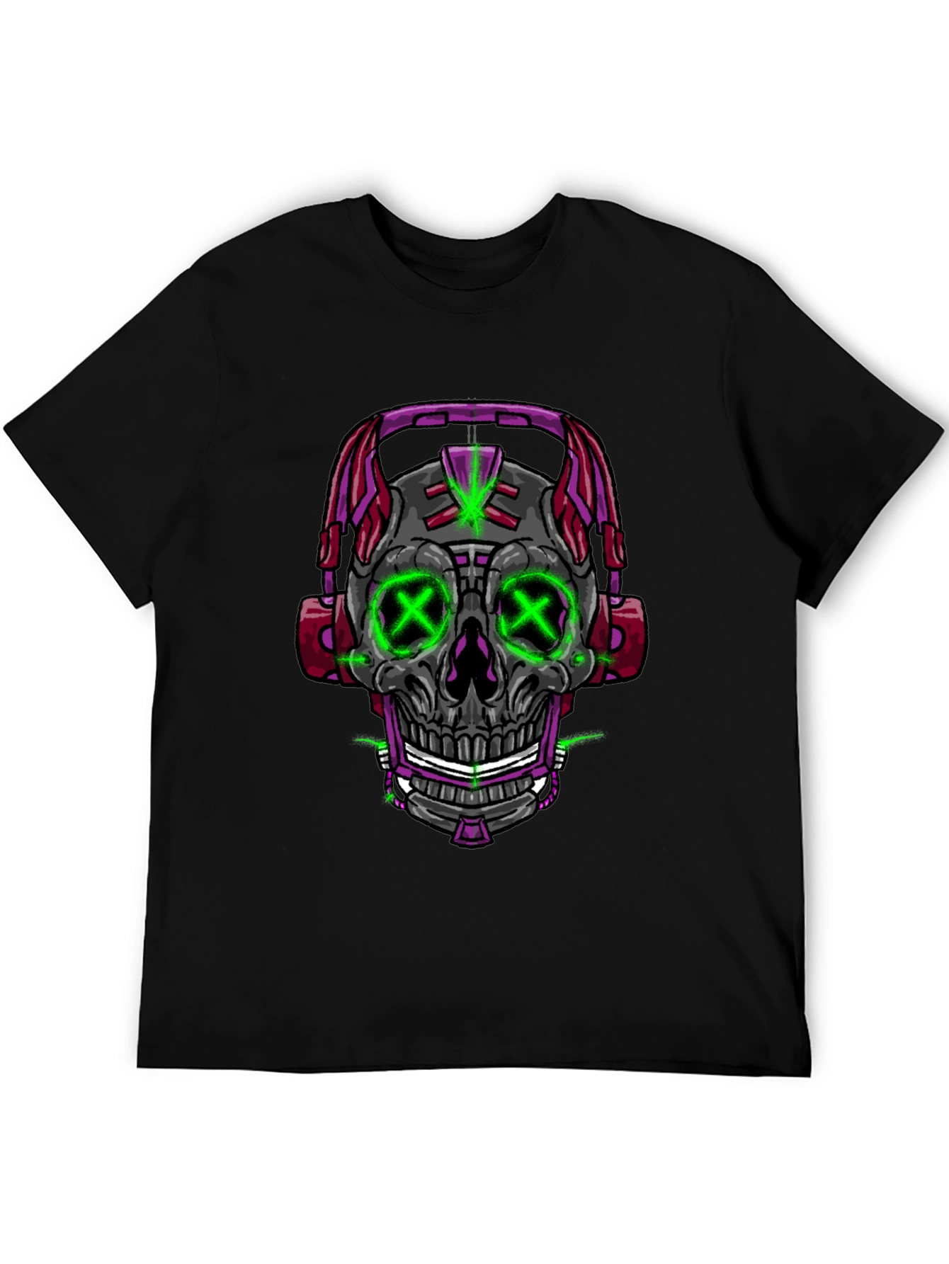 Black Skull Headphones Graphic Tee view 5