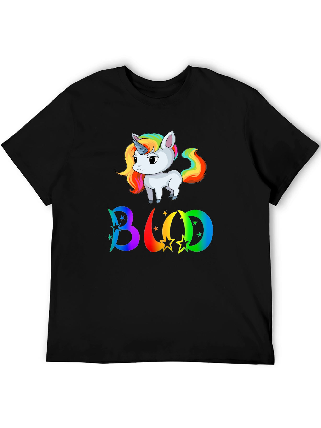 Rainbow Unicorn BUD T-Shirt - Men's Black Tee - 5