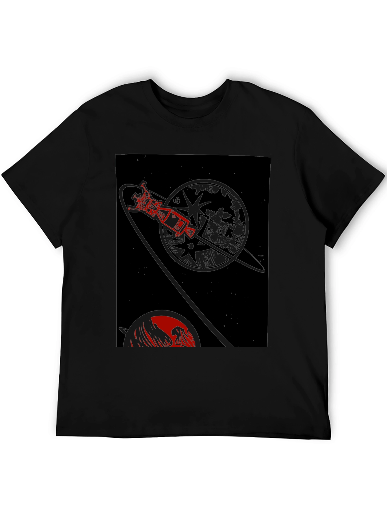 Black Space Travel Graphic Tee - Retro Rocket Design view 5