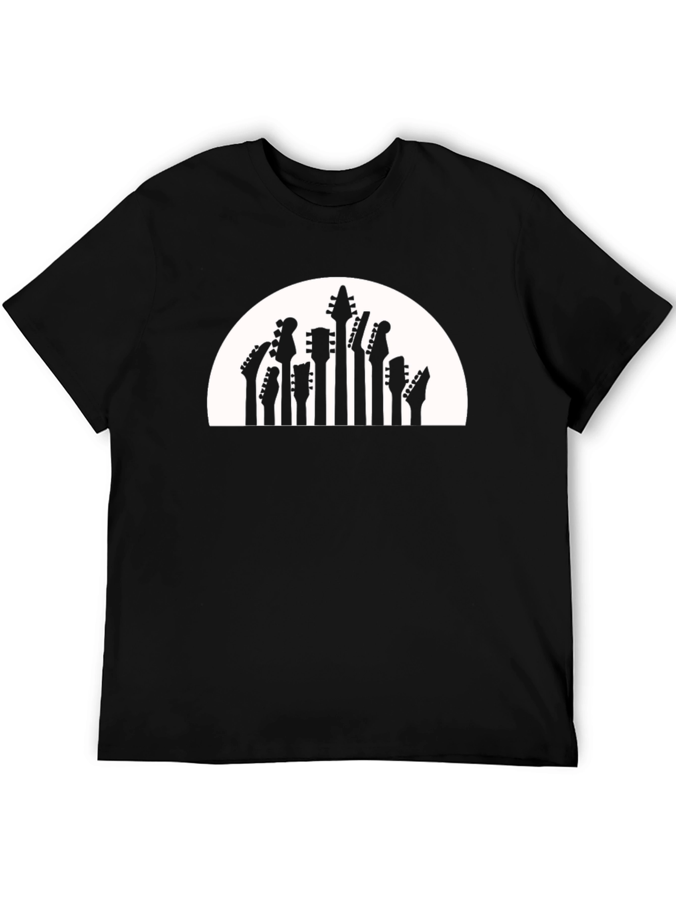 Black Guitar Head Skyline Black Graphic T-Shirt view 5