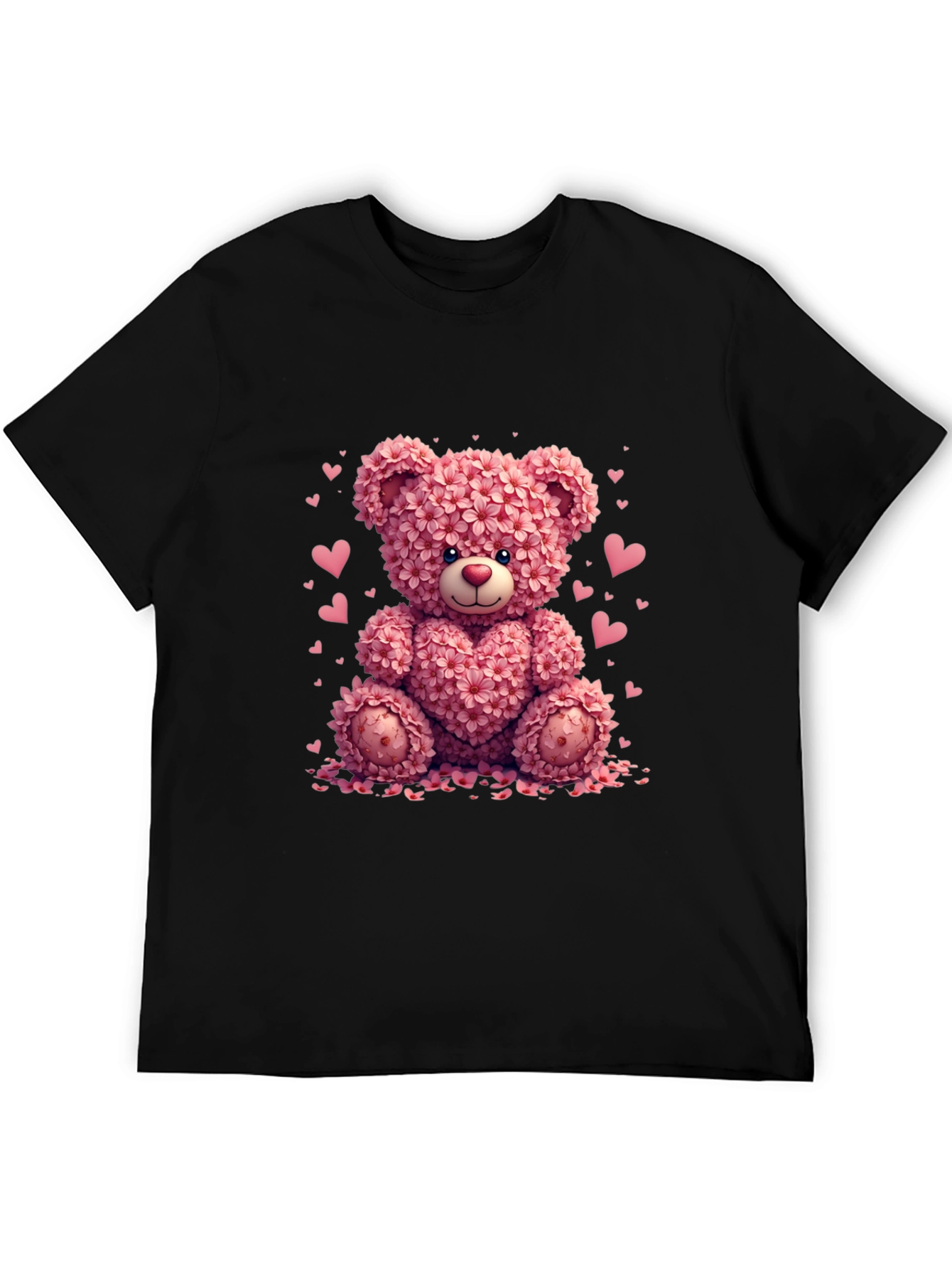 Black Floral Teddy Bear Graphic Tee - Valentine's Day view 5
