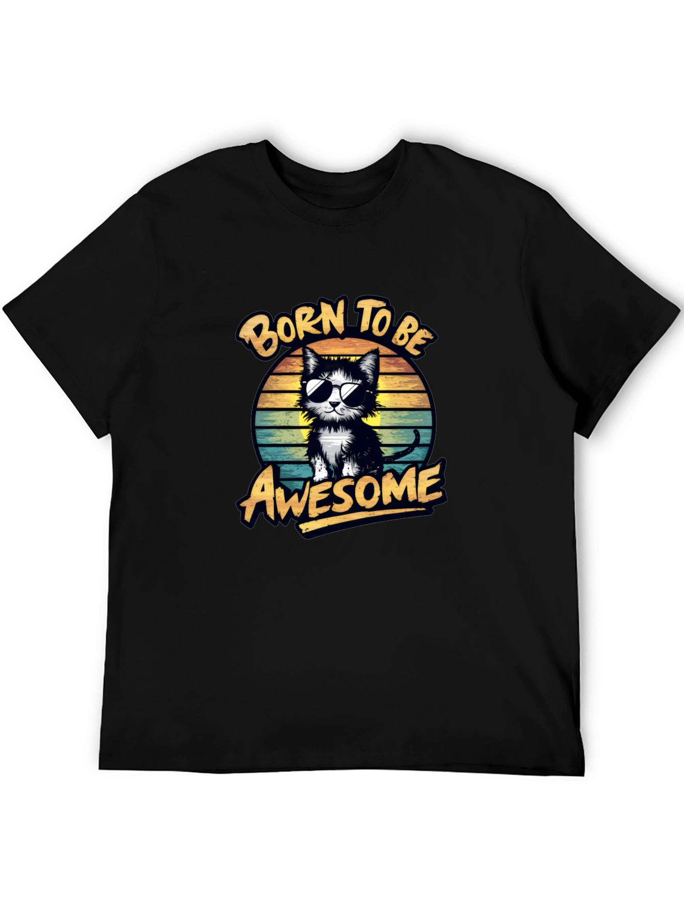 Black Born to be Awesome Cat Graphic Tee view 5