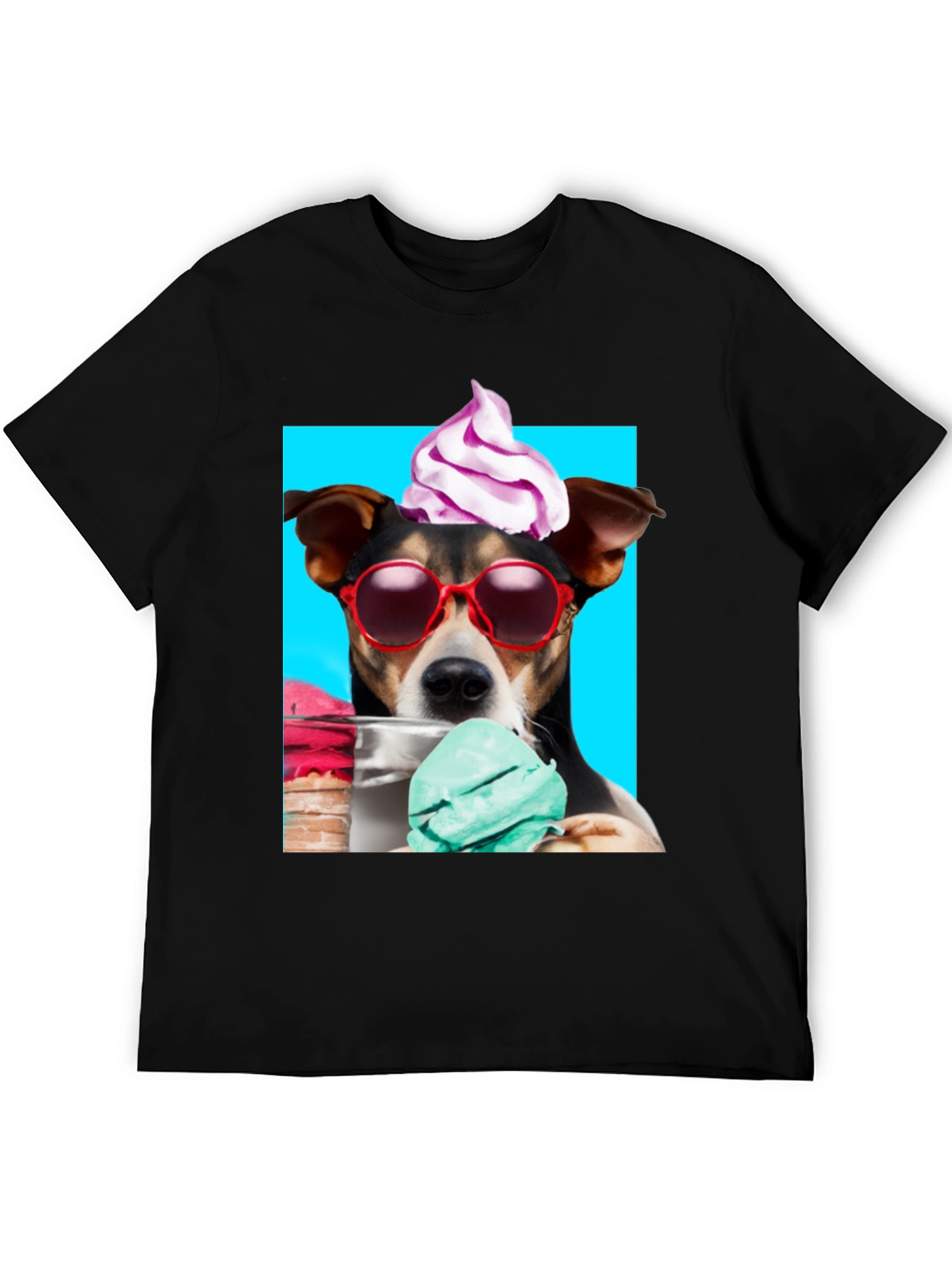 Black Dog with Ice Cream Black Graphic Tee view 5