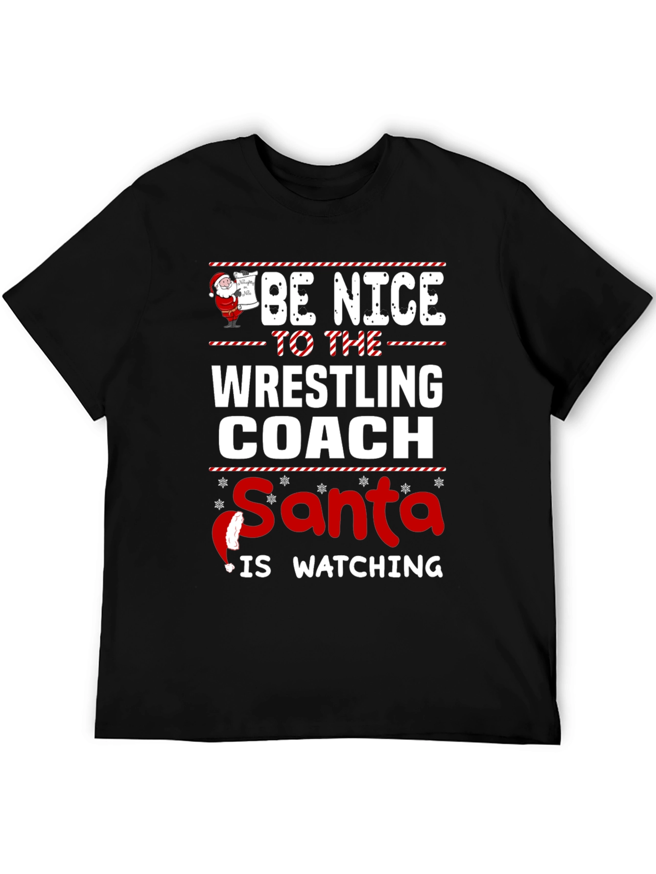 Black Funny Wrestling Coach Christmas Santa Watching T-Shirt view 5