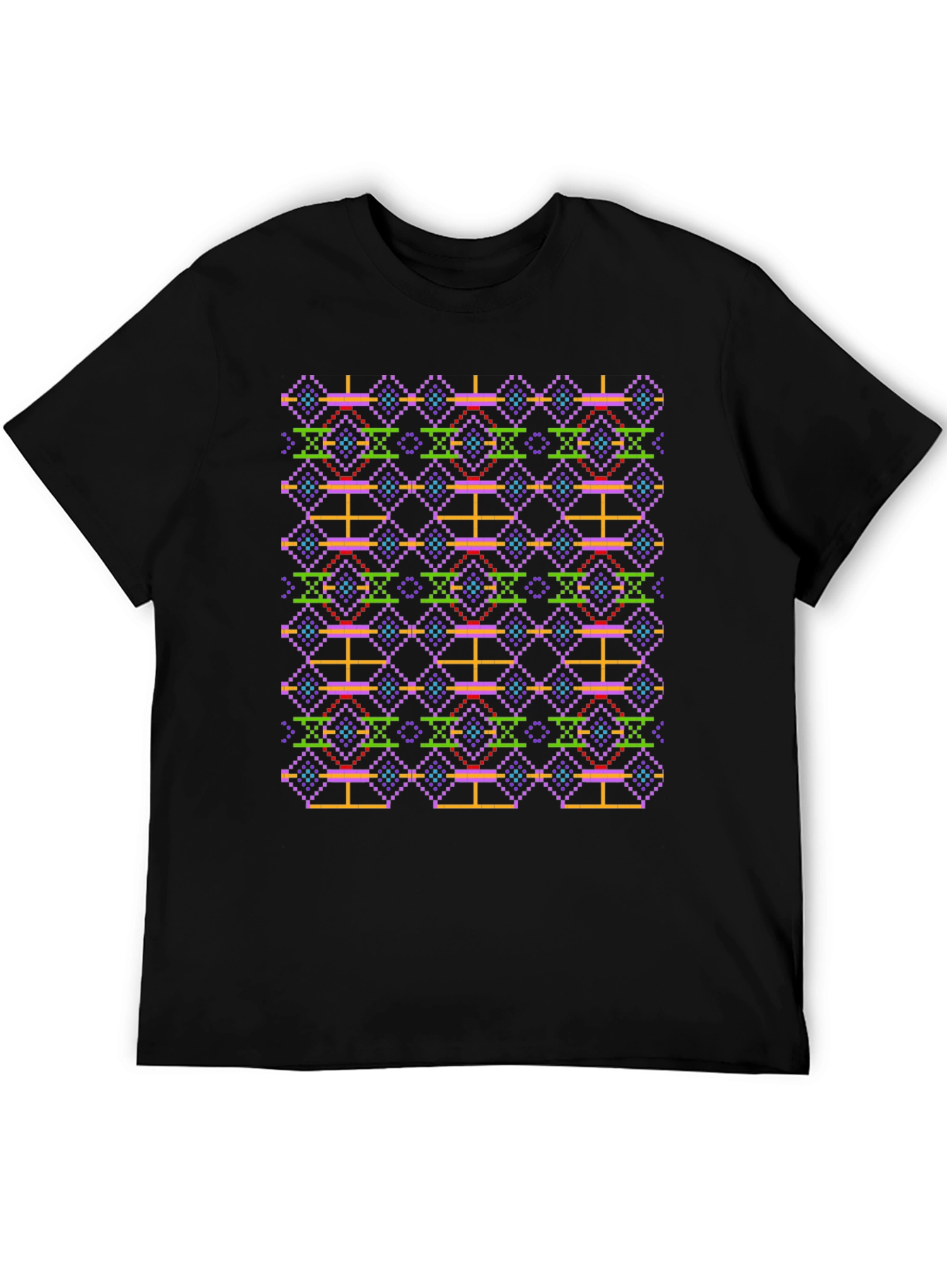 Black Retro Pixel Pattern Black T-Shirt view 5