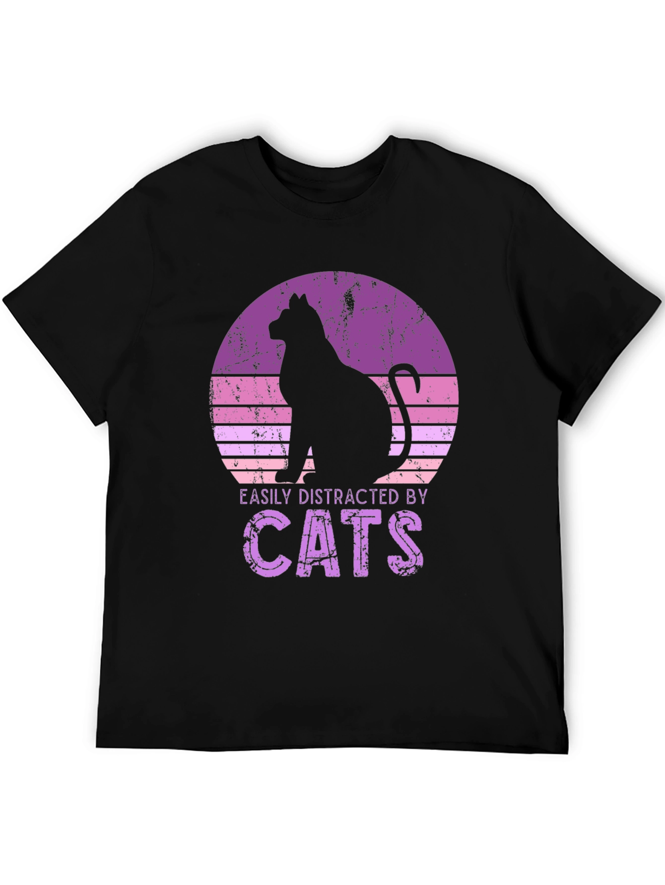 Black Easily Distracted By Cats Black T-Shirt view 5
