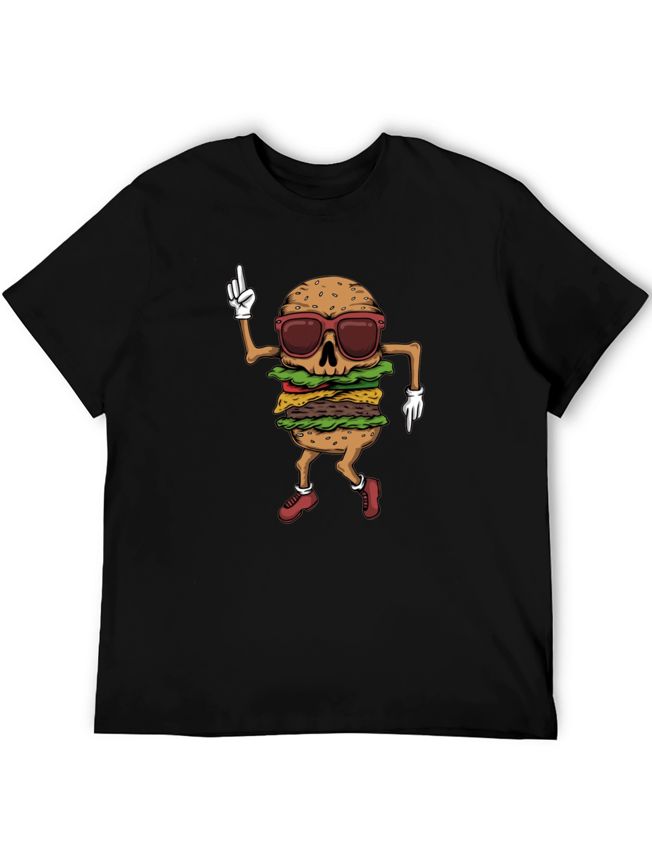 Black Burger Skeleton T-Shirt - Funny Graphic Tee view 5