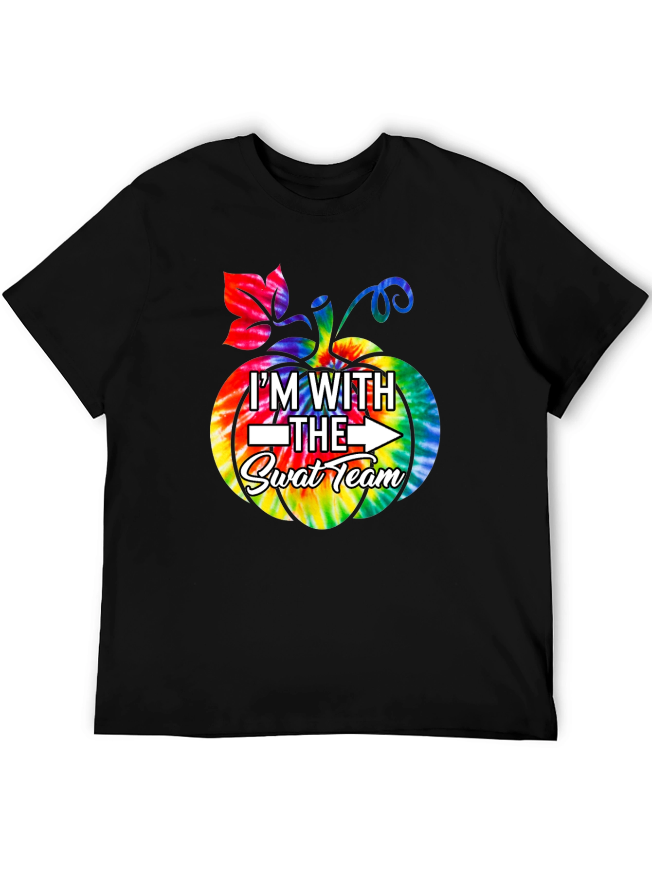 Black I'm With The SWAT Team Tie Dye Pumpkin T-Shirt view 5