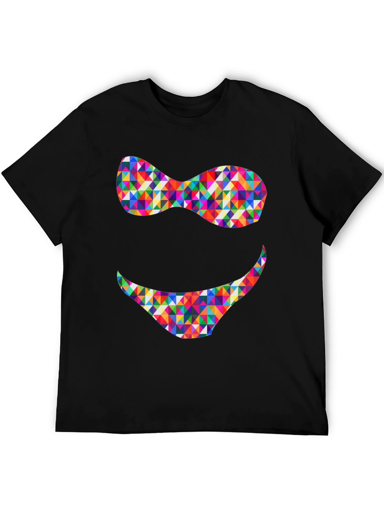 Black Colorful Triangle Smile Graphic Tee - Soft Cotton Blend view 5
