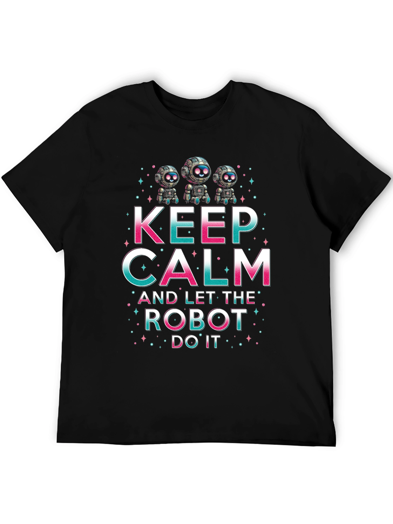 Black Keep Calm Robot T-Shirt - Funny Graphic Tee view 5