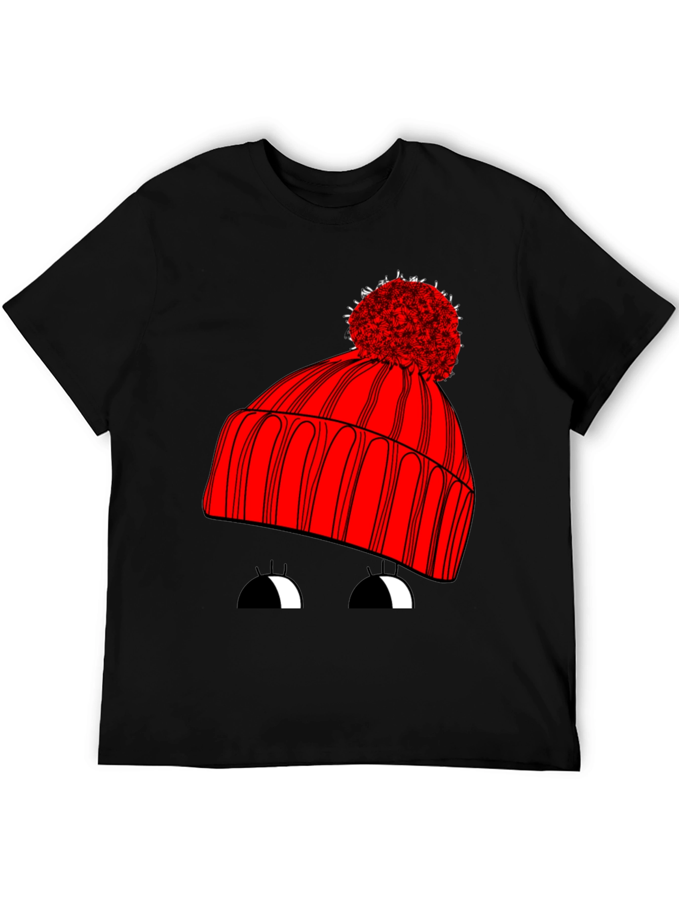 Black Whimsical Winter Hat Graphic Tee - Unisex Black T-Shirt view 5