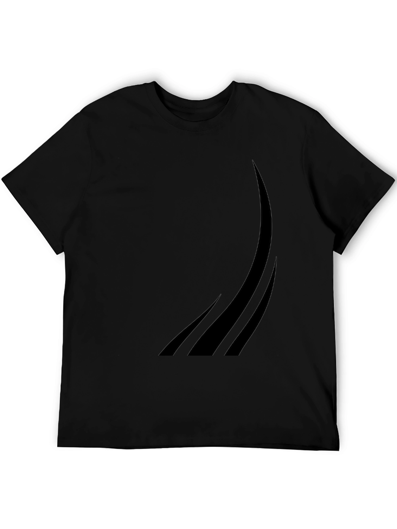 Black Men's Black Graphic Tee - Modern Curved Design view 5