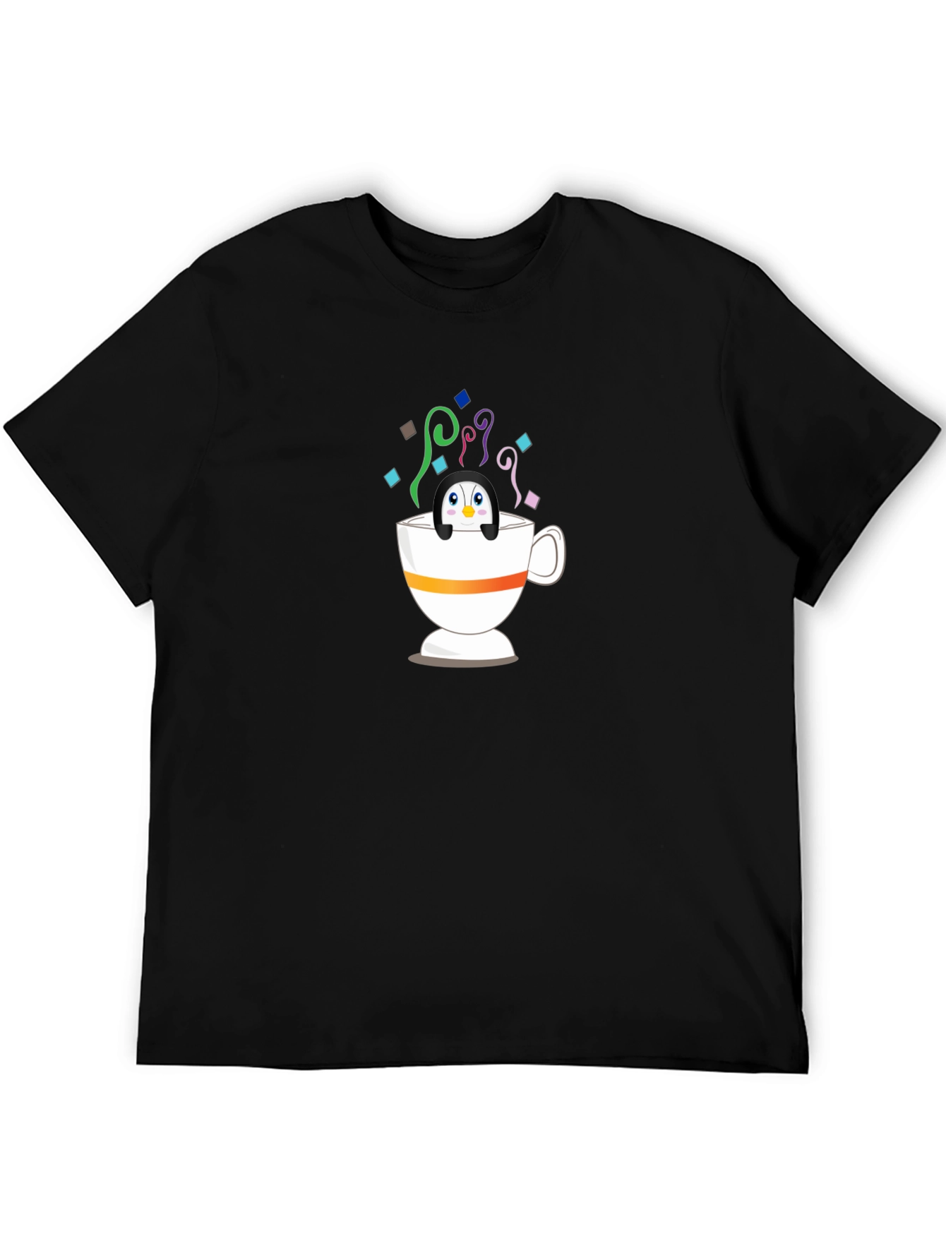 Black Penguin in Teacup Graphic Tee - Whimsical & Fun! view 5