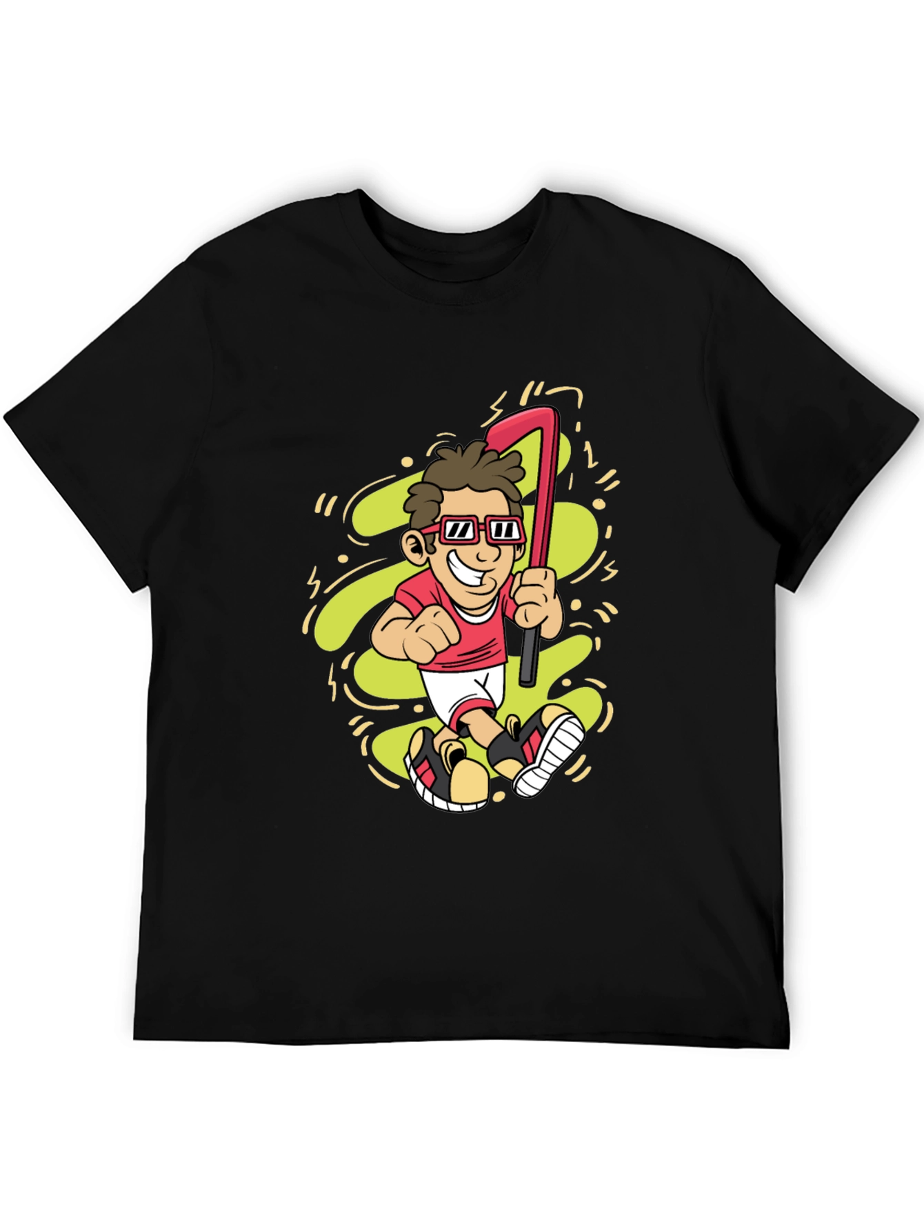Black Cartoon Golfer Graphic Tee - Black Casual T-Shirt view 5