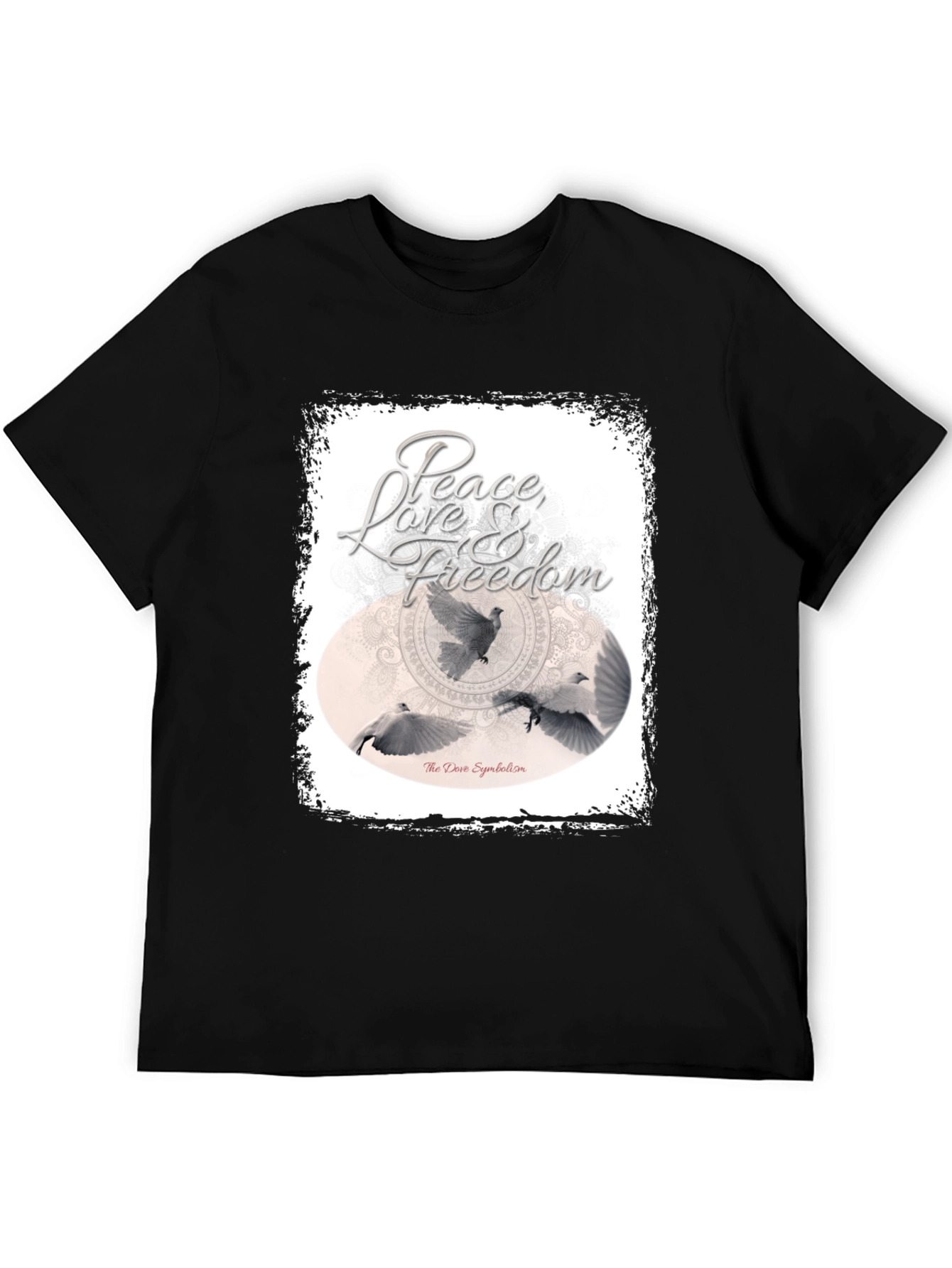 Black Peace Love Freedom Dove Graphic T-Shirt view 5