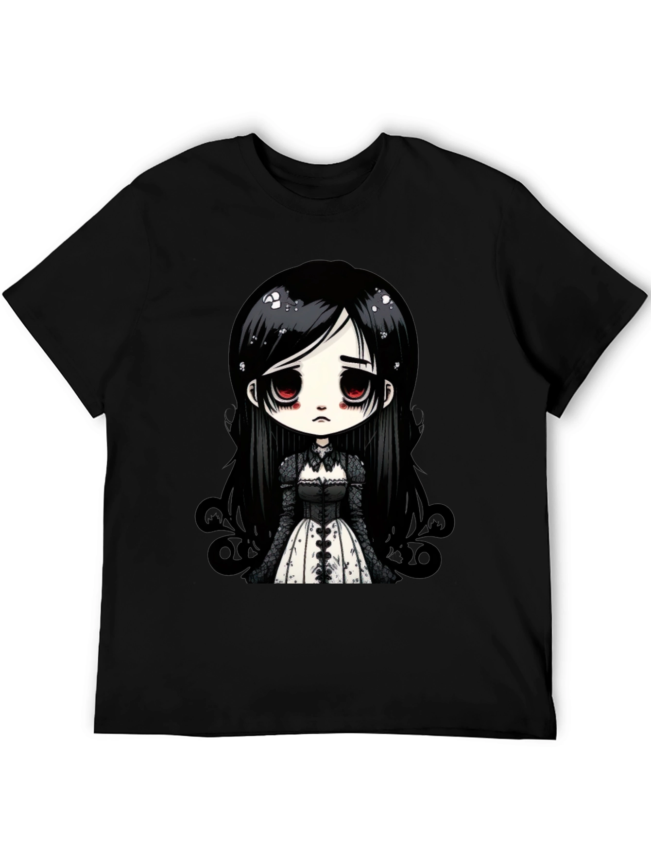 Black Gothic Doll T-Shirt - Emo Anime Style Black Tee view 5