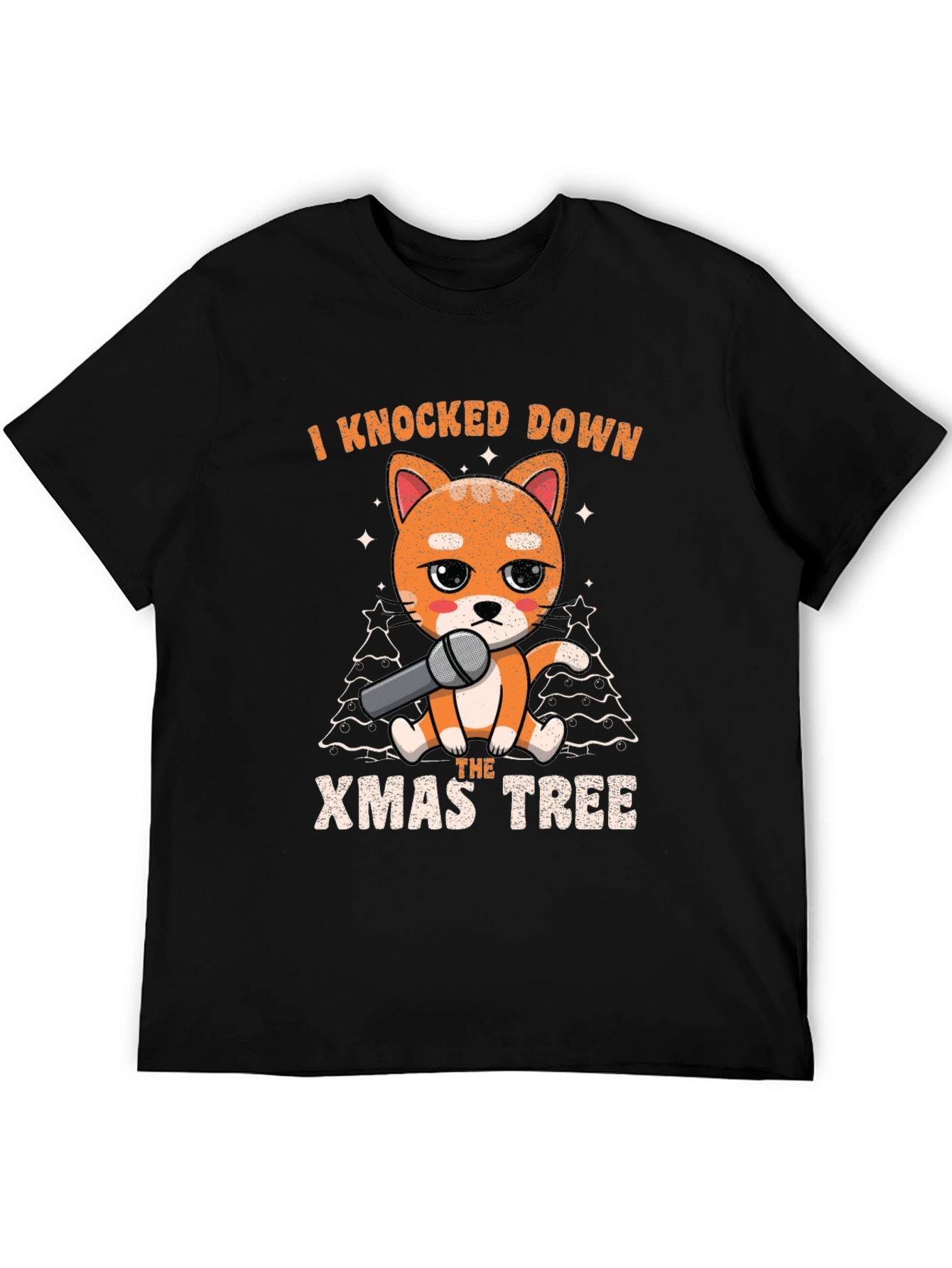 Black Funny Christmas Cat Knocked Down Xmas Tree T-Shirt view 5
