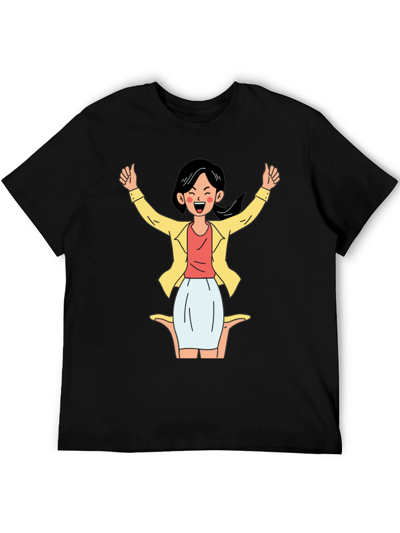 Black Black T-Shirt with Cartoon Woman Graphic view 5