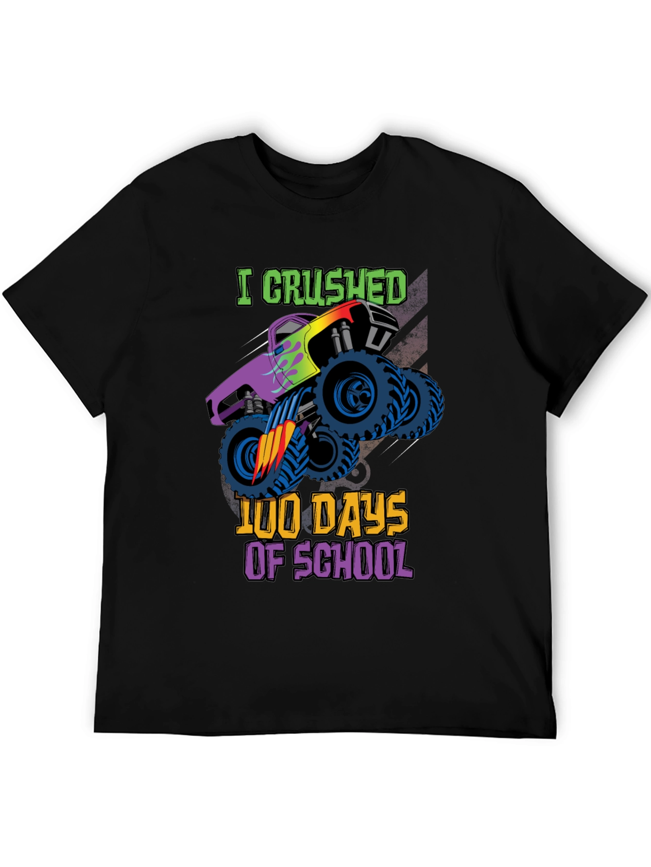 Black Crushed 100 Days of School Monster Truck T-Shirt view 5