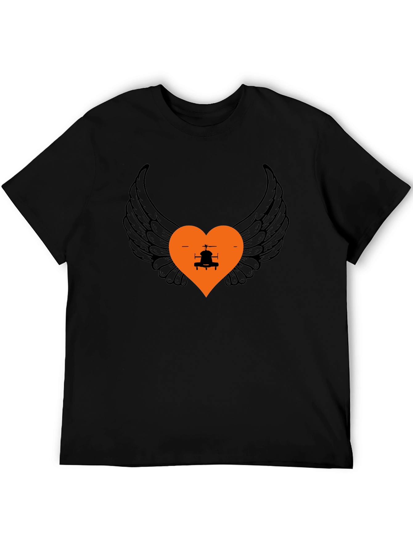 Black Wings and Heart Helicopter Graphic Tee view 5