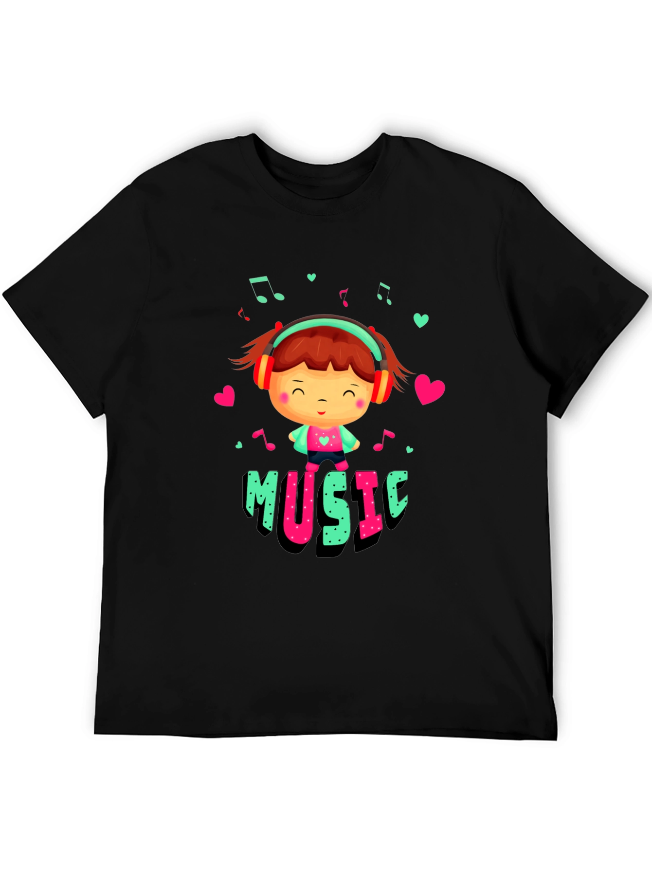 Black Cute Music Lover Graphic T-Shirt view 5