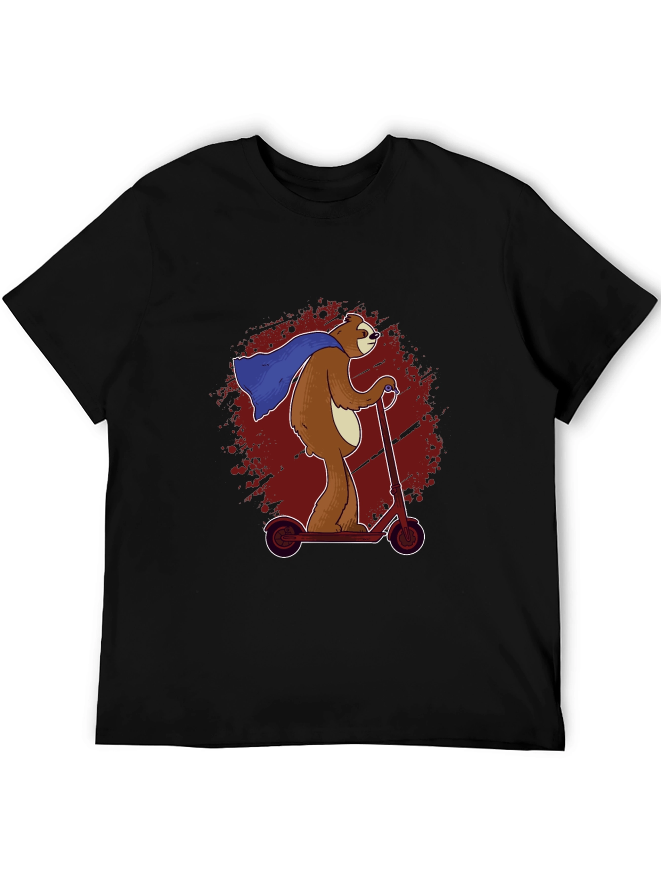 Black Superhero Sloth Scooter T-Shirt -  Funny Sloth Cape Design view 5