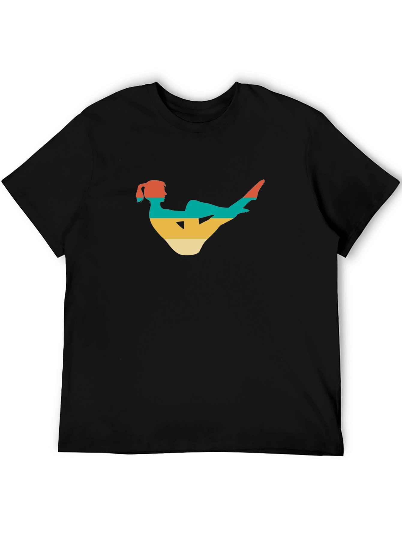 Black Retro Yoga Pose Black T-Shirt view 5
