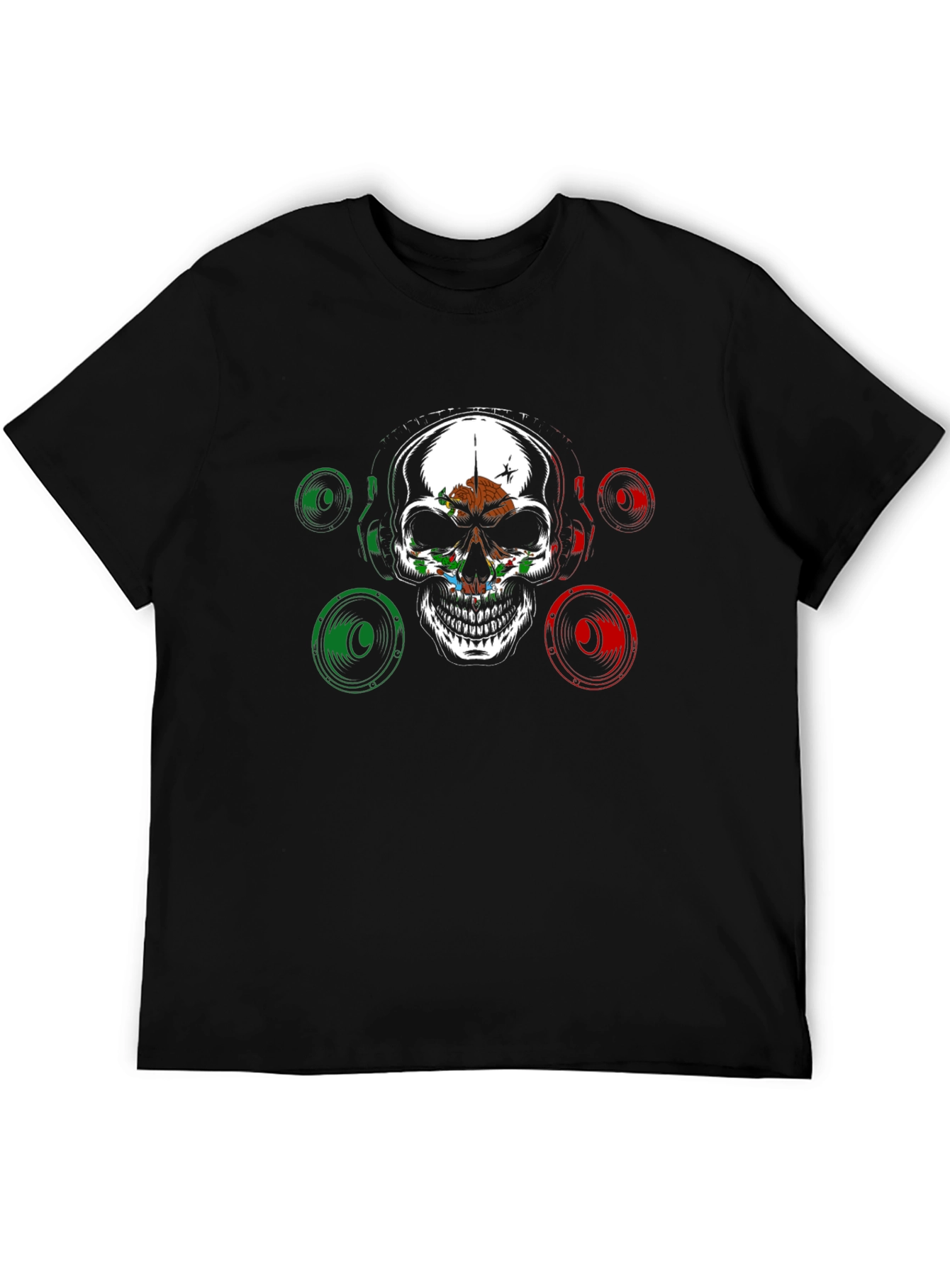 Black Skull & Speaker Graphic Tee - Mexican Flag Design view 5
