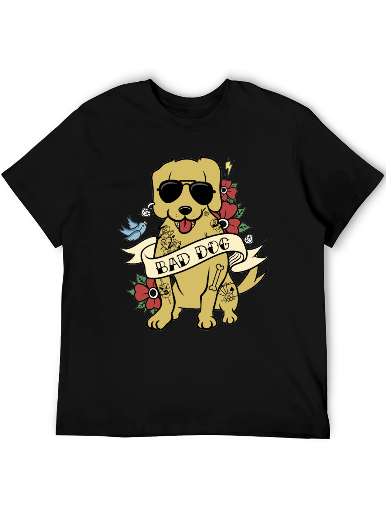 Bad Dog Graphic Tee - Funny Tattooed Dog T-Shirt - 5