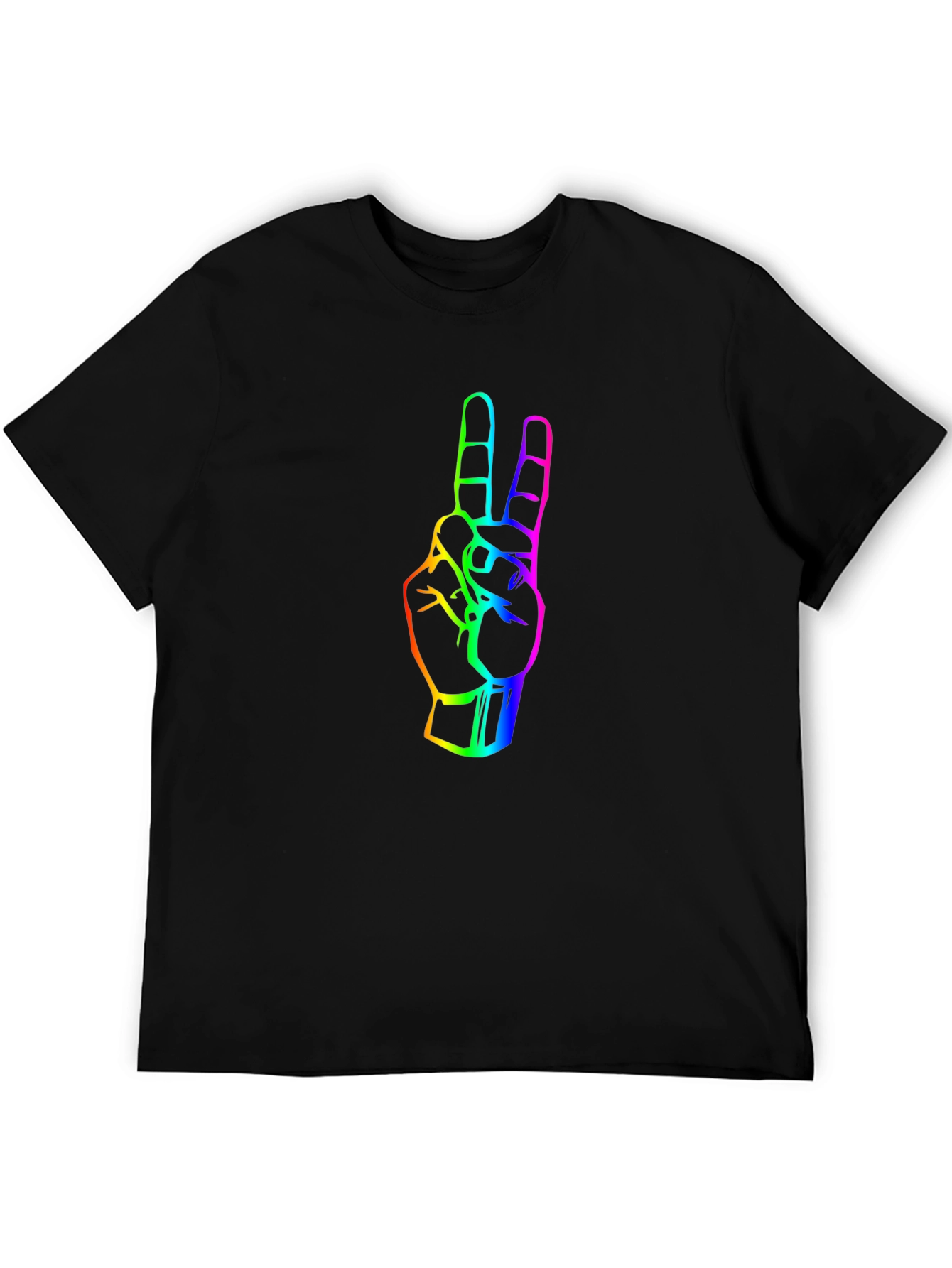 Black Rainbow Peace Sign Graphic Tee - Black Cotton T-Shirt view 5
