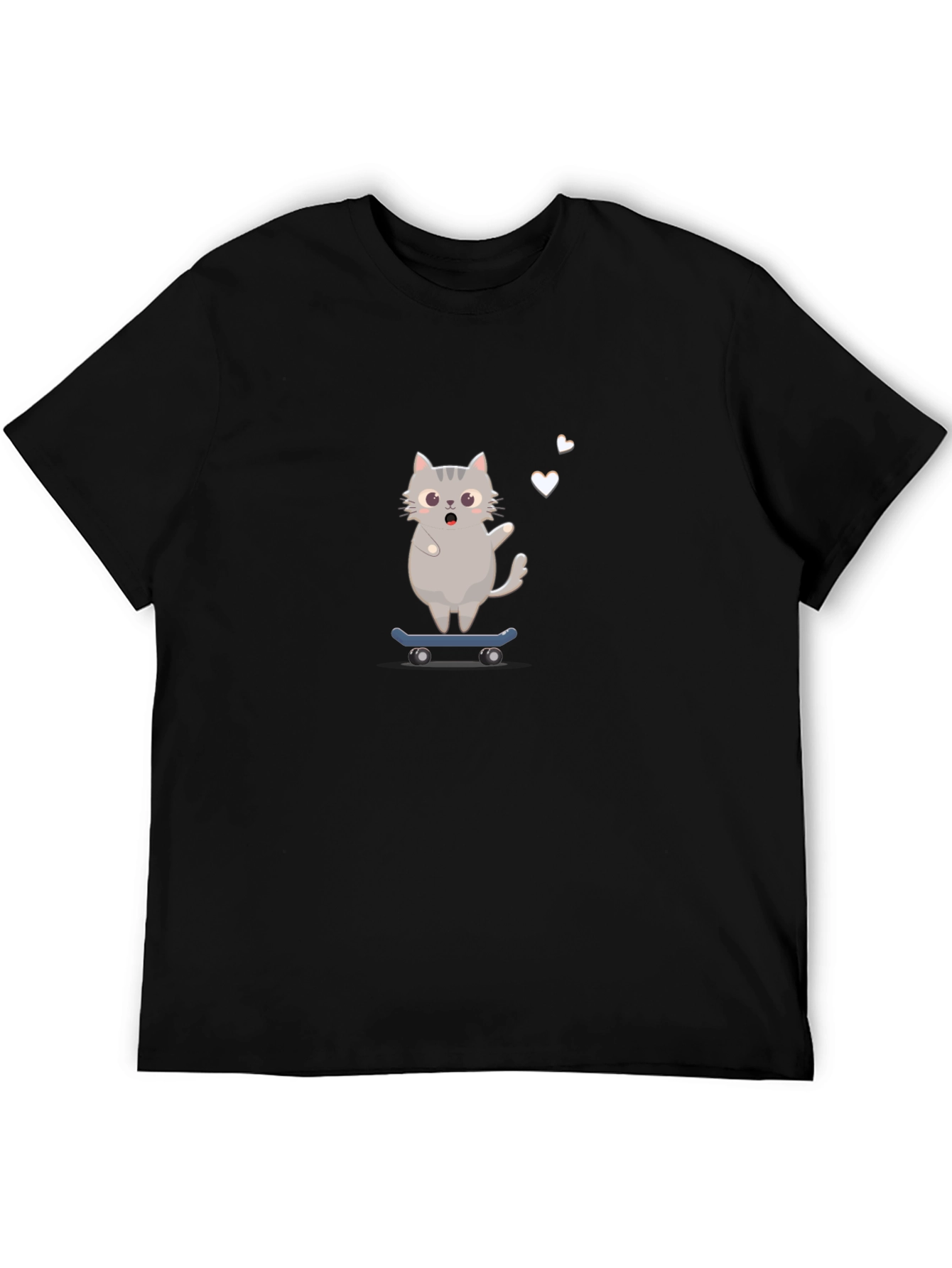 Black Skateboarding Cat Graphic Tee - Black T-Shirt view 5
