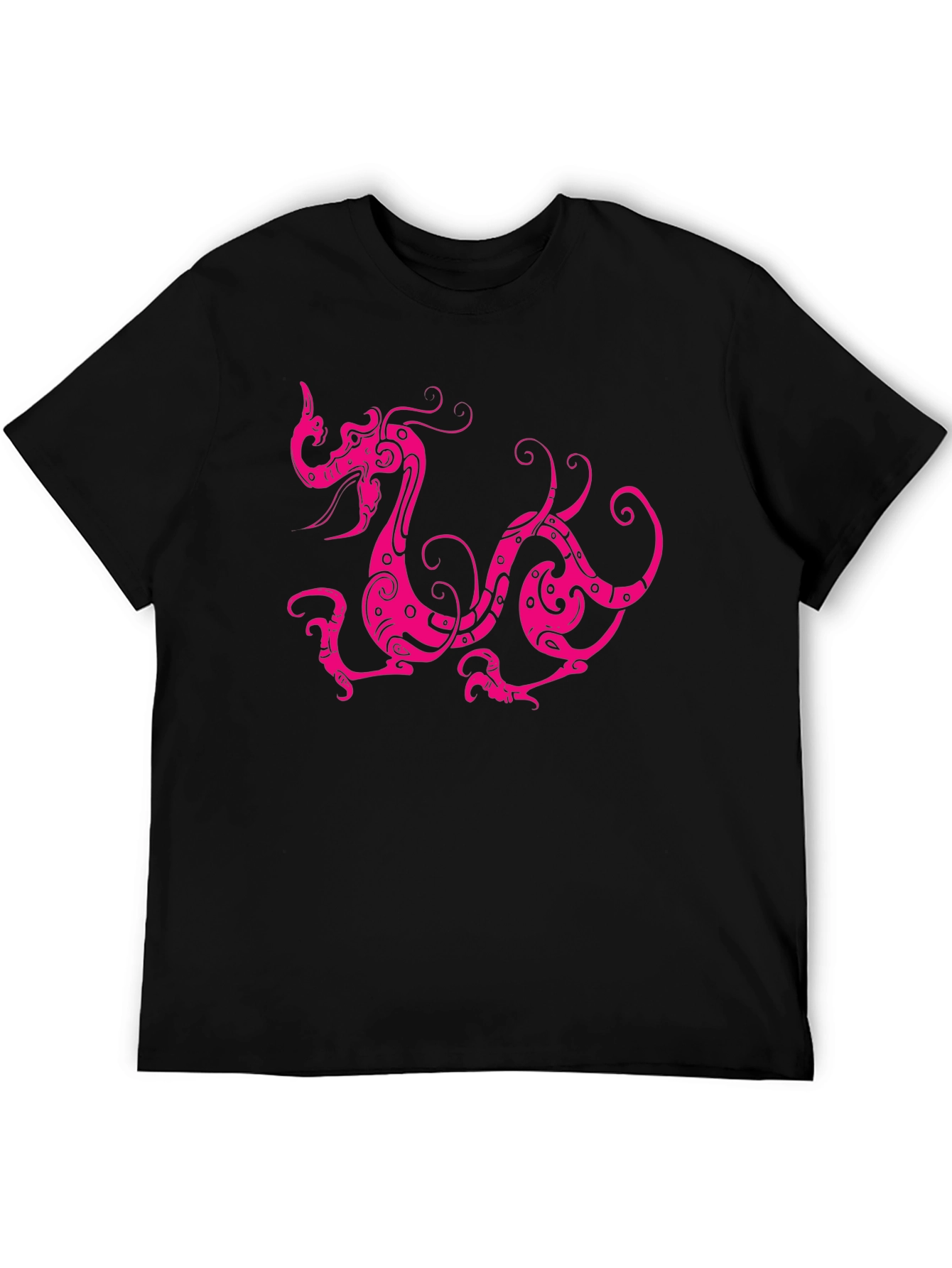 Black Black T-Shirt with Pink Dragon Design view 5