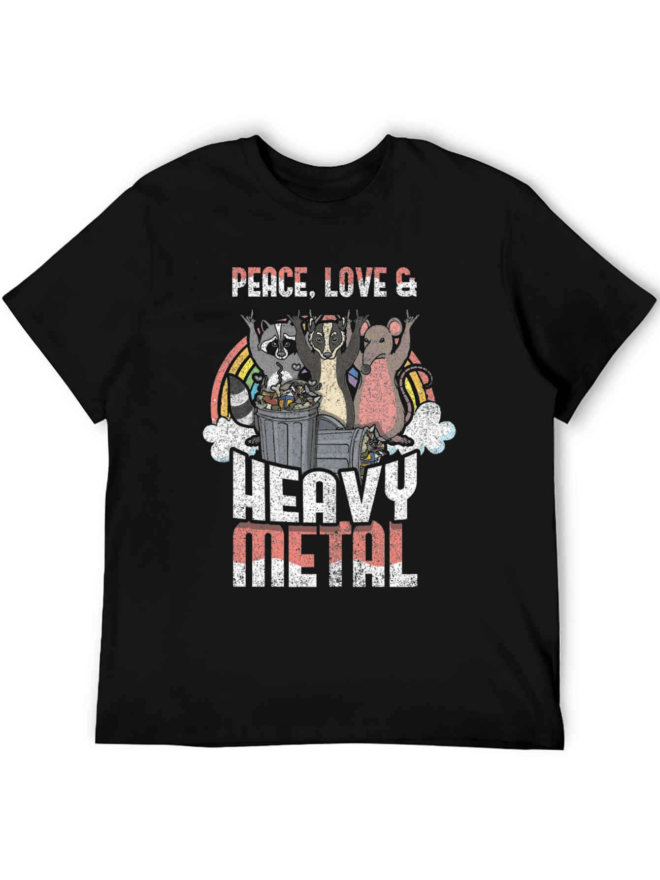 Black Peace, Love, Heavy Metal Graphic T-Shirt view 5