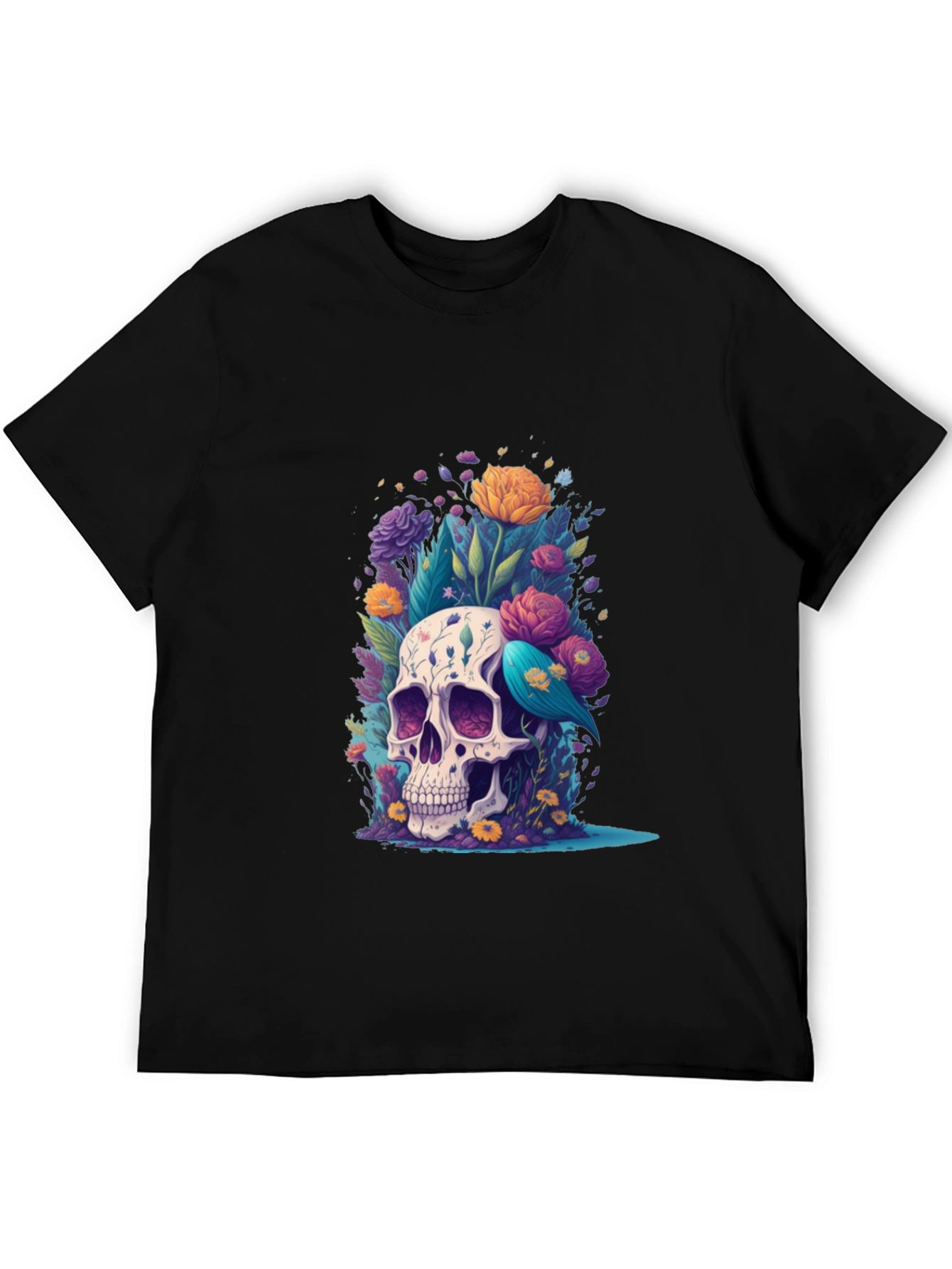 Black Floral Skull Graphic Tee - Stylish Comfort view 5