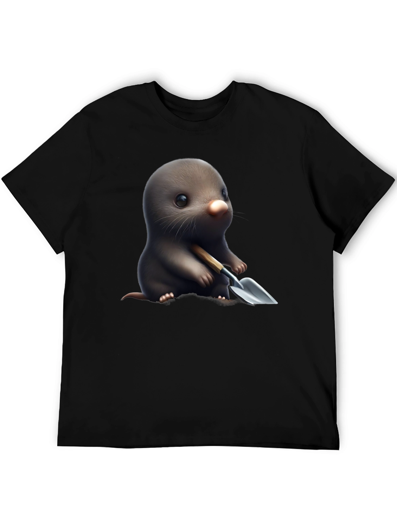 Black Cute Mole with Shovel Graphic T-Shirt view 5