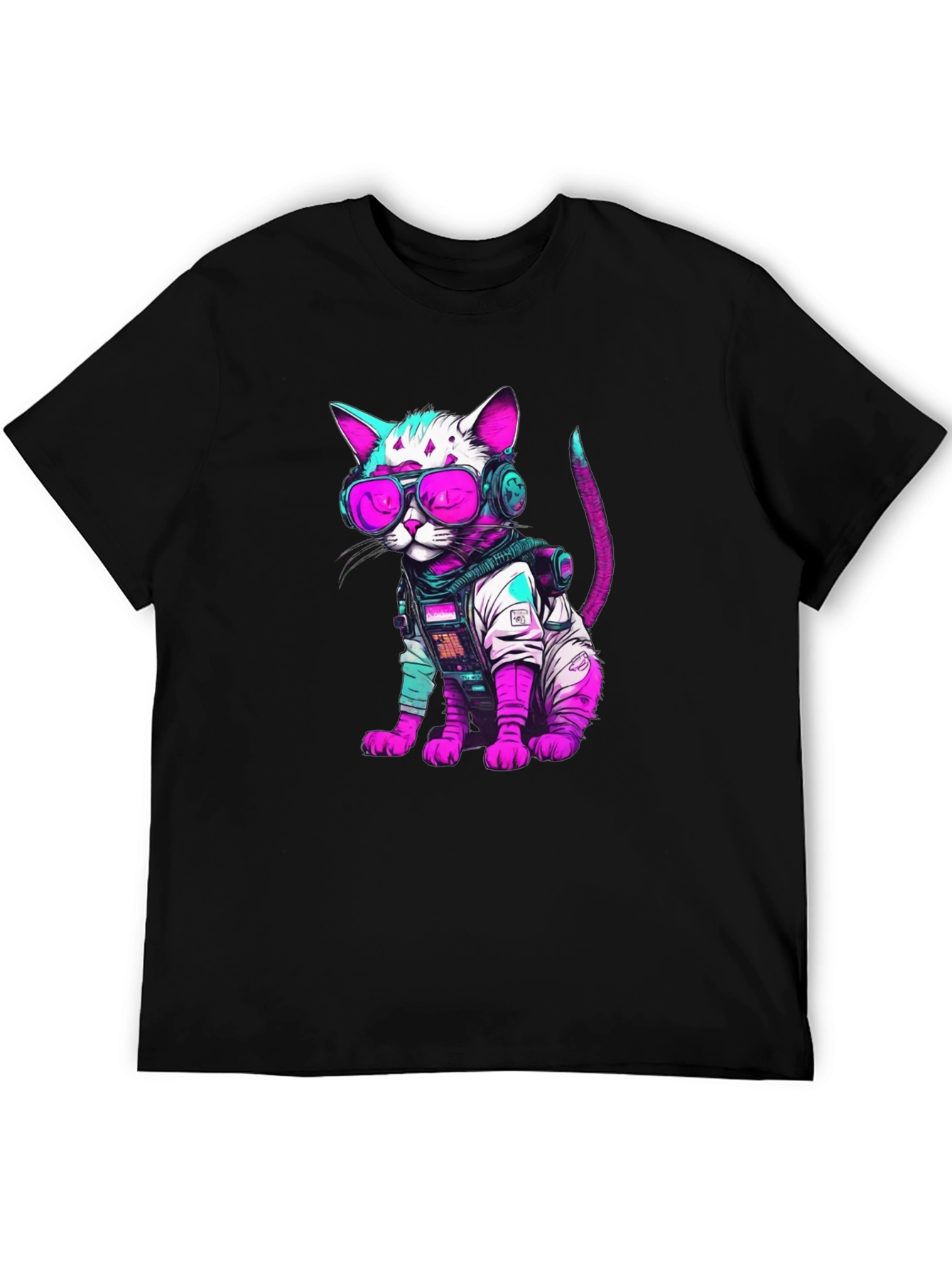 Black Cyberpunk Cat T-Shirt - Futuristic Feline Fashion view 5