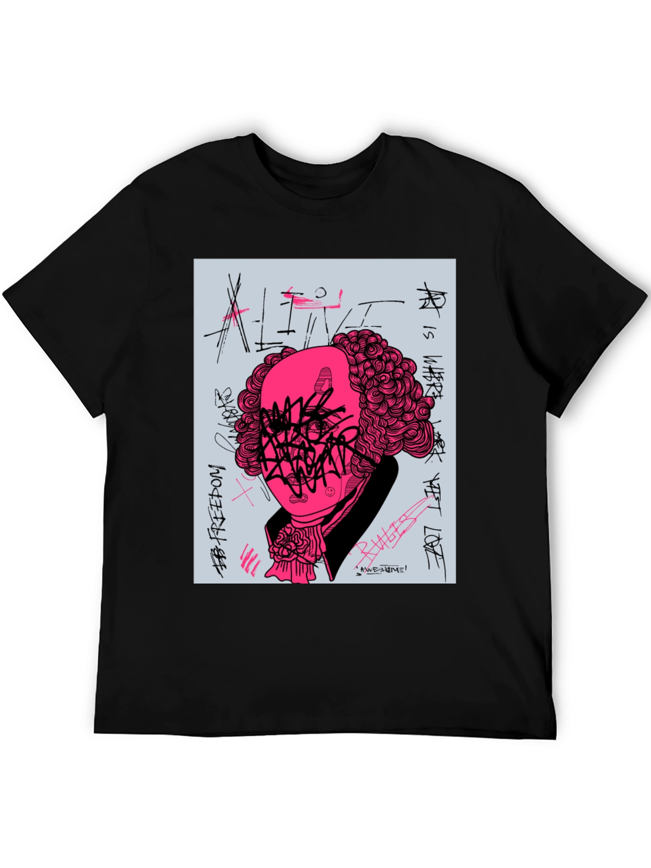 Black Graphic Print T-Shirt - Street Art Design view 5