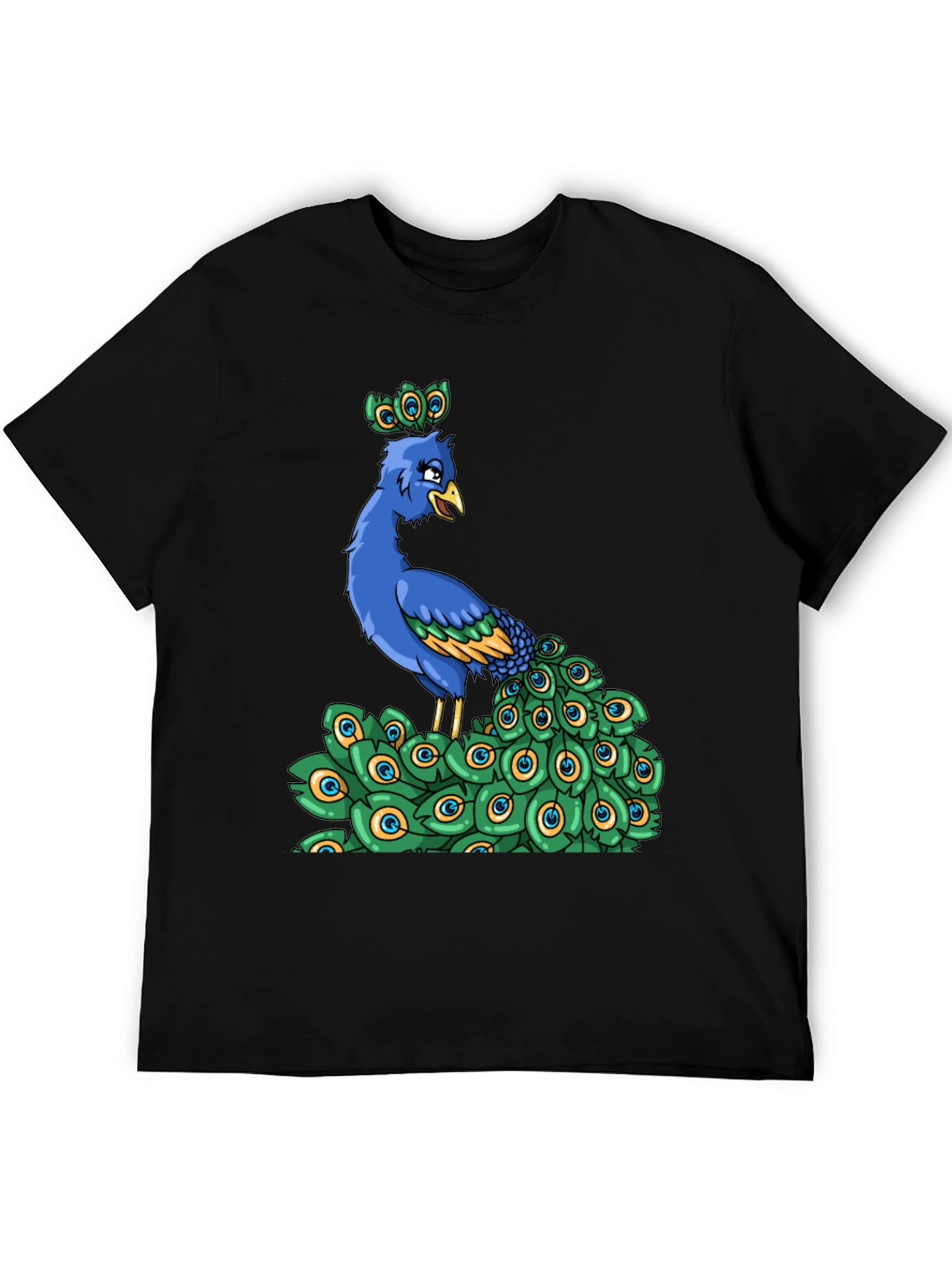 Black Peacock Cartoon Graphic Tee view 5