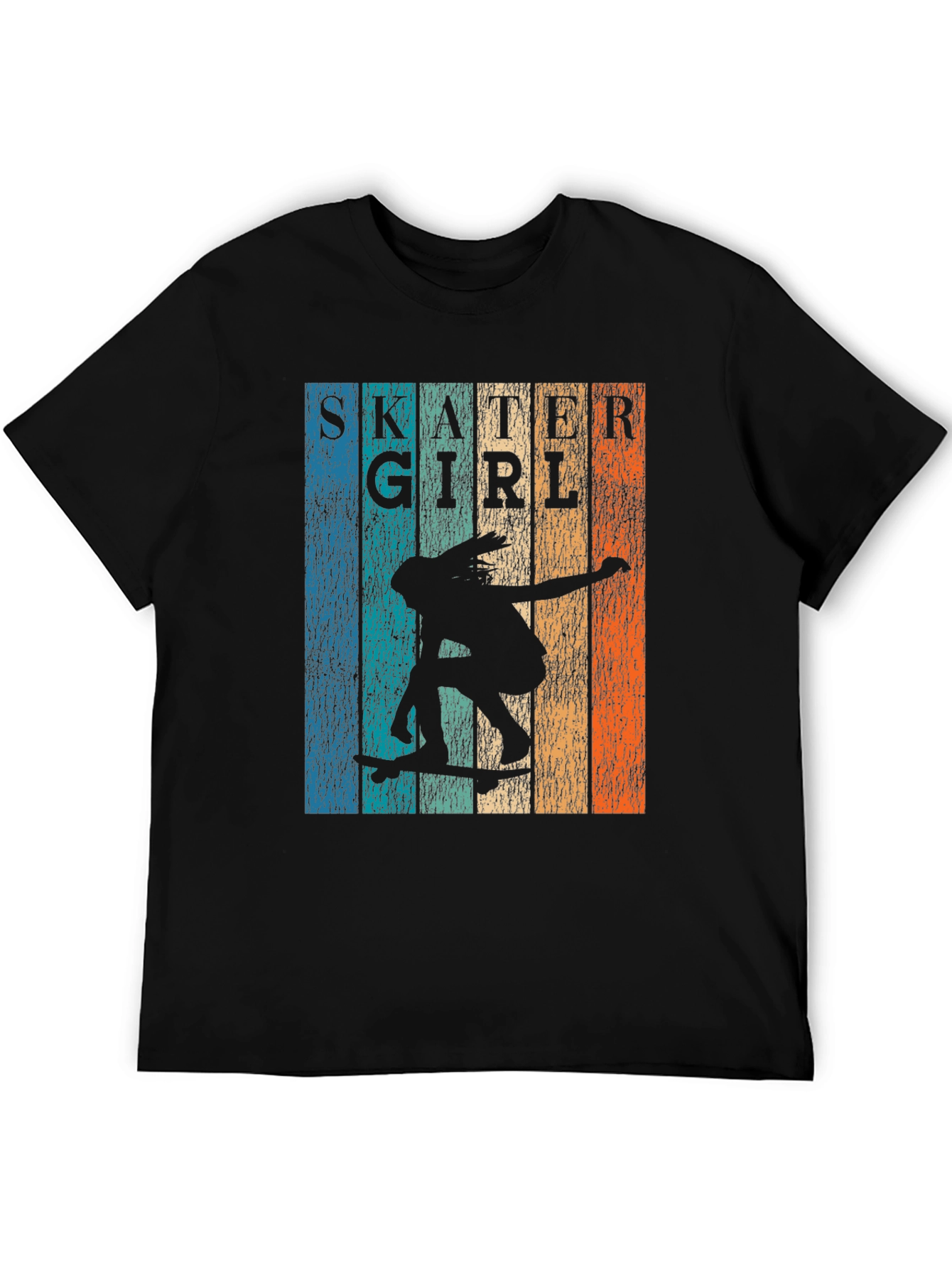 Black Skater Girl Retro Graphic T-Shirt view 5