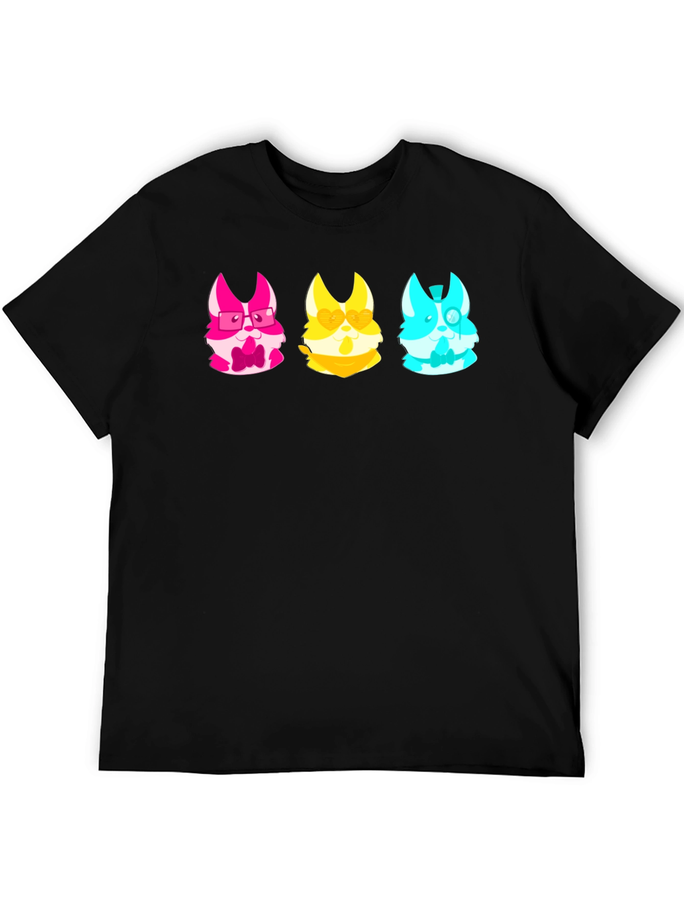 Black Trendy Tee with Kawaii Animal Character Trio view 5
