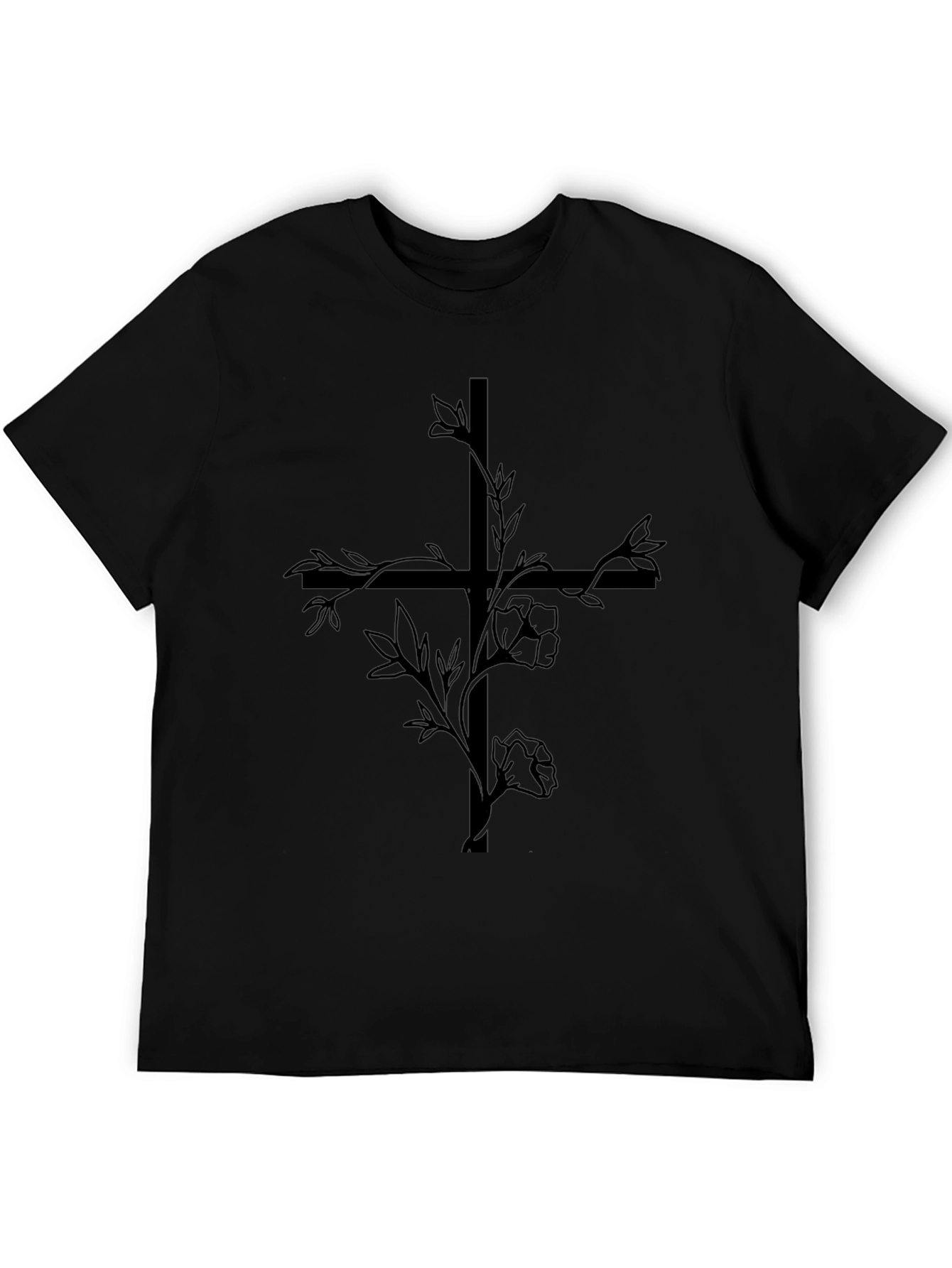 Black Floral Cross Graphic Tee - Black Cotton Blend Shirt view 5