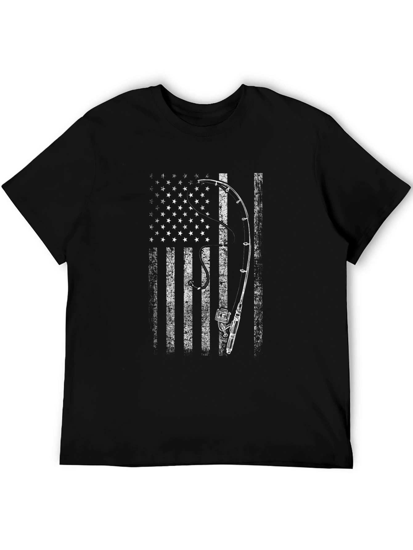 Black American Flag Fishing Rod T-Shirt - Patriotic Angler Tee view 5