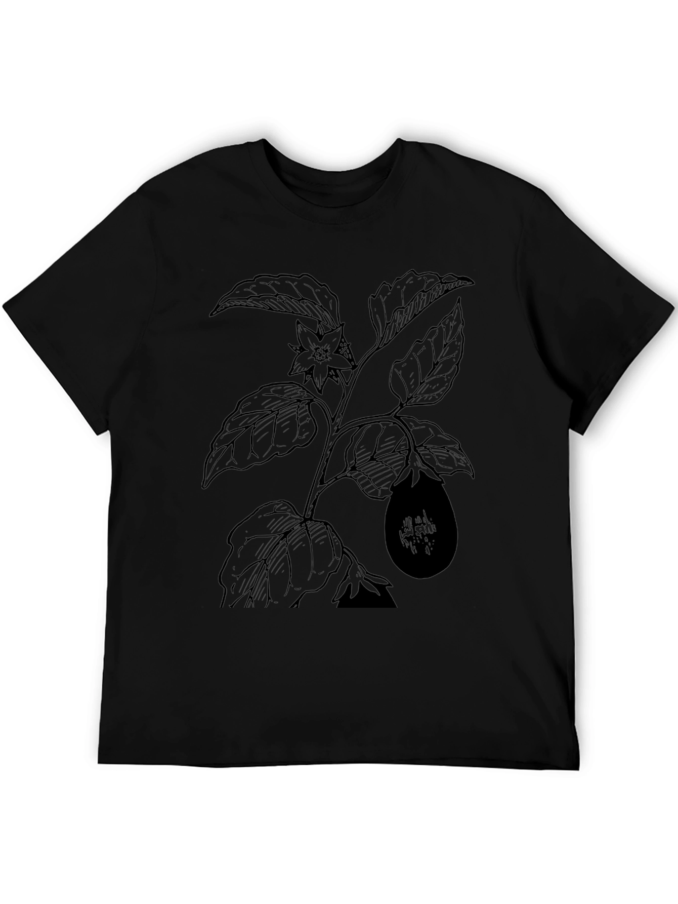 Botanical Eggplant Print Black T-Shirt - 5